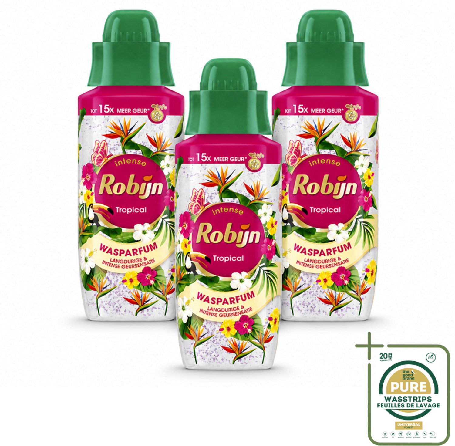3 x Robijn – Wasparfum – Tropical – 342 ml - Wasstrips - Wasparfum - Tropisch - Geur - Wasverzachter - Wasmiddel