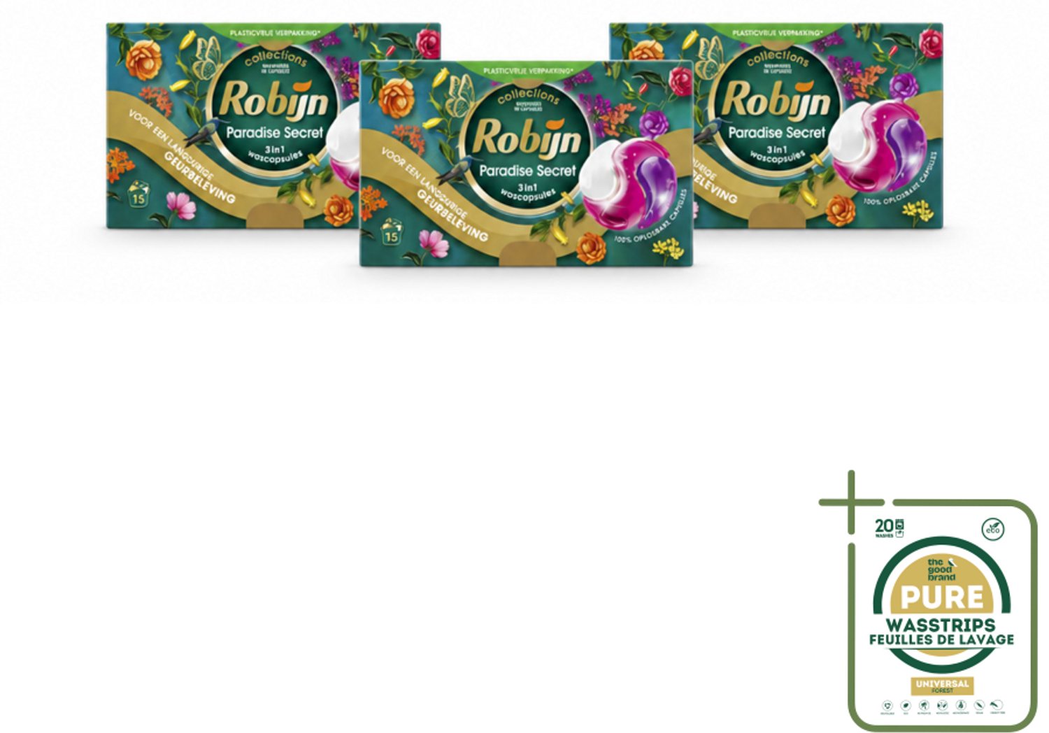 3 x Robijn – 3-in-1 Wascapsules – Paradise Secret - 15 Capsules - Wasstrips - 3-in-1 Wascapsules - Kleurbescherming - Wascapsules Voor Gekleurde Was - Langdurige Geur - Wasmiddel Voor Gekleurde Kleding