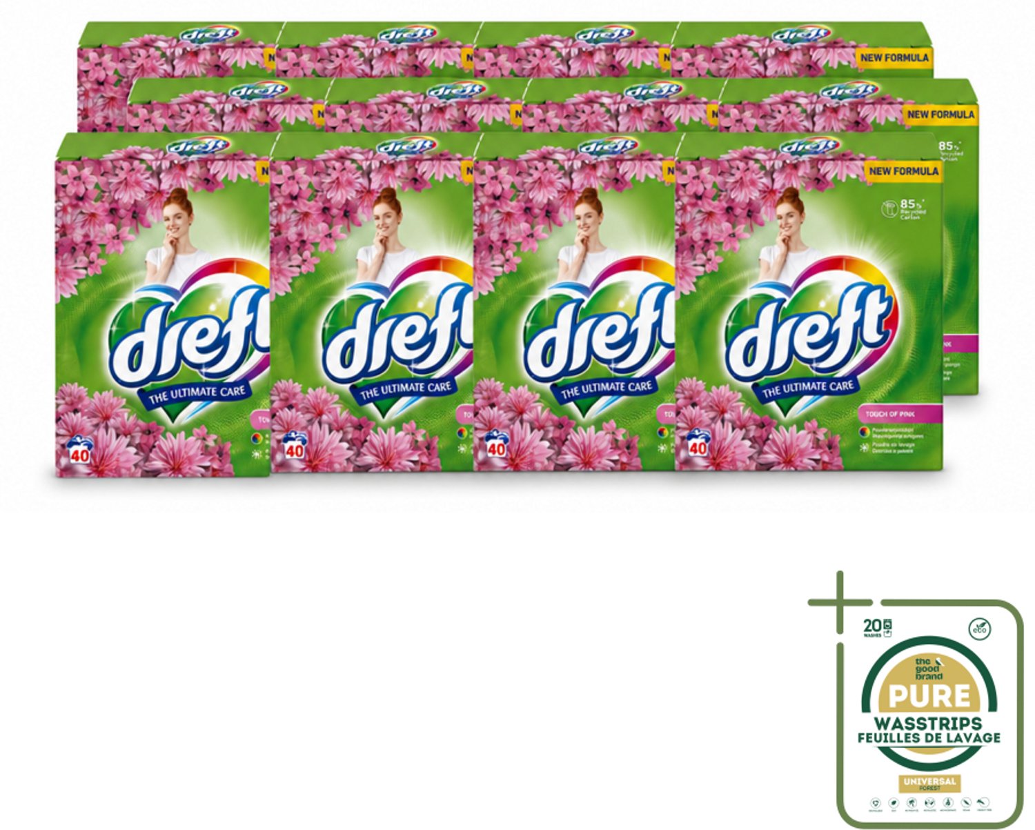 12 x Dreft – Touch Pink – Poeder Wasmiddel – 2,6 kg – 40 wasbeurten - Wasstrips - Wasmiddel Poeder - Frisheid - Kleurbescherming - Anti-kreukwerking - Wasmiddel Voor Gekleurde Was