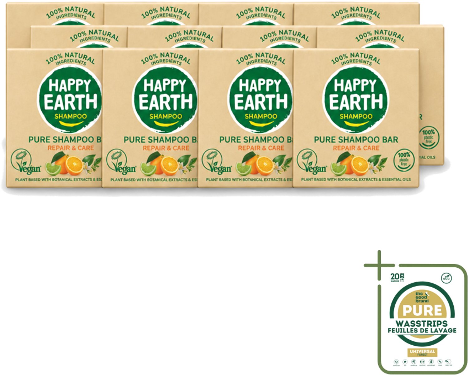 12 x Happy Earth – Shampoo Bar – 100% Natuurlijk Repair & Care – 70 g - Wasstrips - Shampoo Bar - Natuurlijke Shampoo - Vegan Shampoo - Droog Haar - Beschadigd Haar