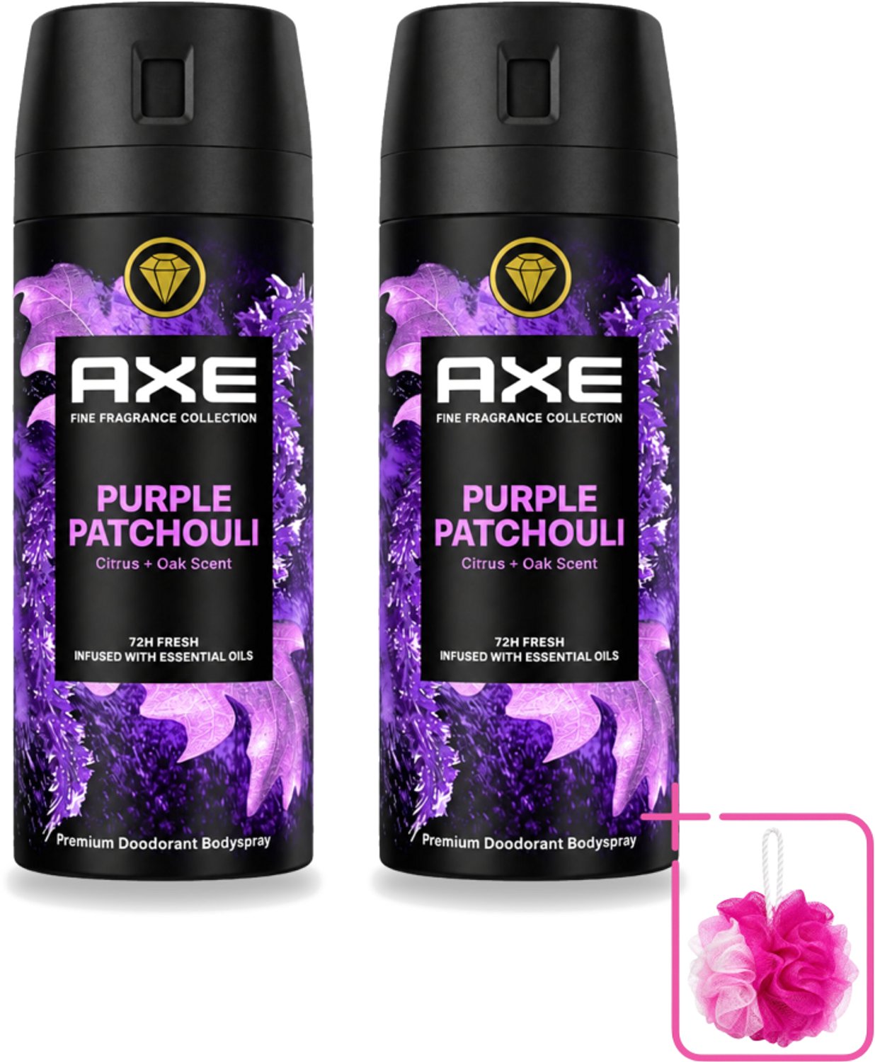 2 x AXE - Deodorant Spray - Purple Patchouli - Verfrissend - Kruidige Geur - 150 ml - Bulkverpakking - Deodorant spray - Douchemop - Frisheid