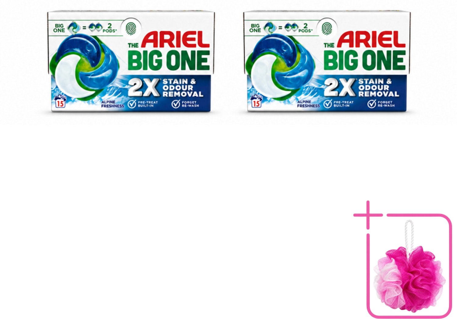 2 x Ariel - 3in1 Wasmiddel Pods - The Big One - Alpine - 15 Pods - Bulkverpakking - Wasmiddel - Douchemop - Wasmiddelpod