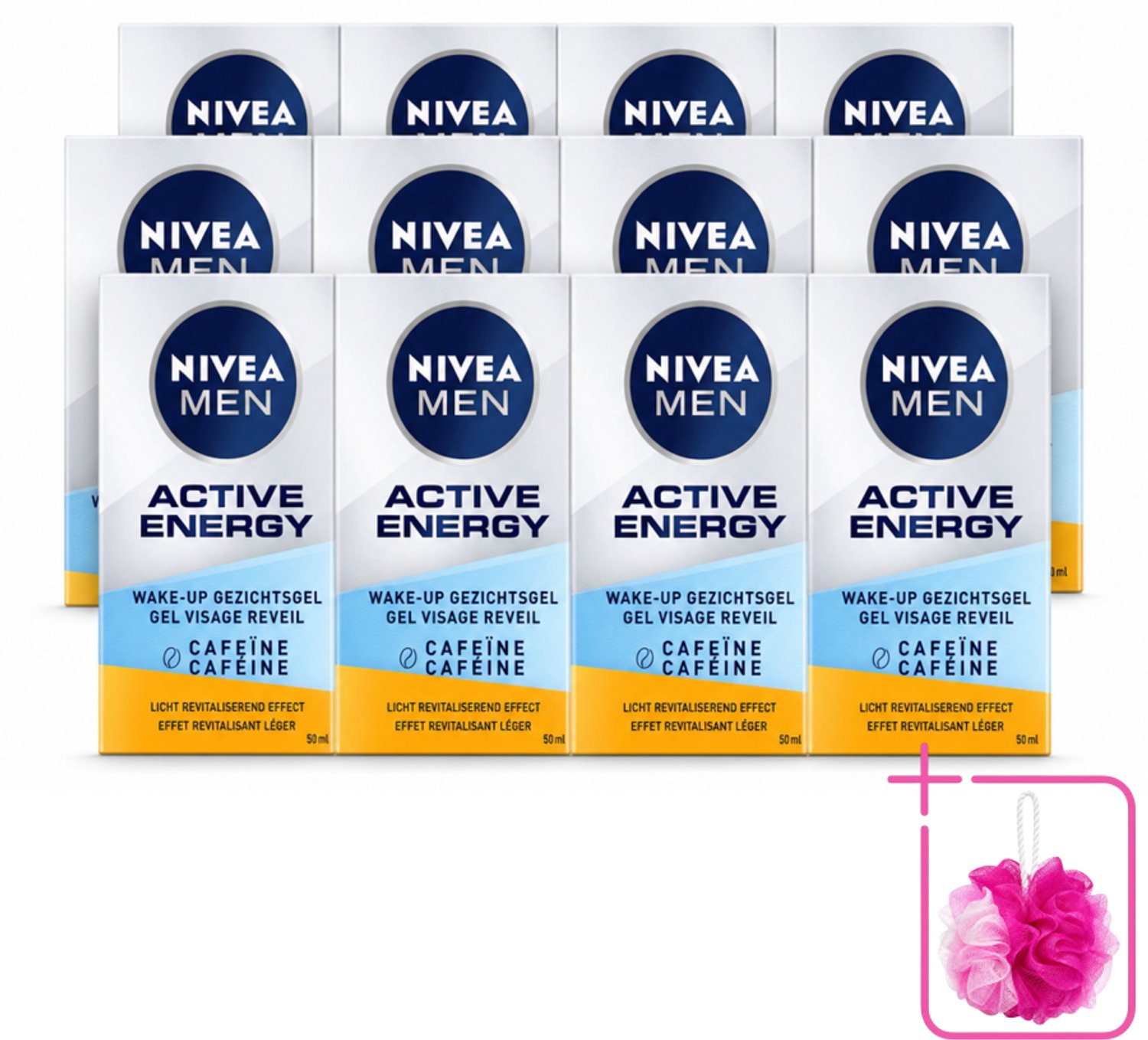 12 x NIVEA MEN - Active Energy - Wake-up Gezichtsgel met Cafeïne - 50 ml - Bulkverpakking - Cafeïne - Douchemop - Energie
