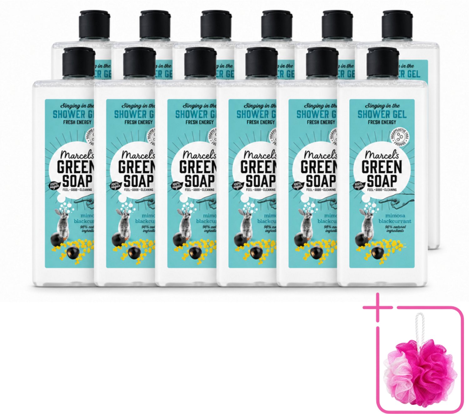 12 x Marcel's Green Soap - Douchegel - Mimosa & Zwarte Bes - Verzorgend & zacht - 300 ml - Bulkverpakking - Douchegel - Douchemop - Natuurlijke douchegel