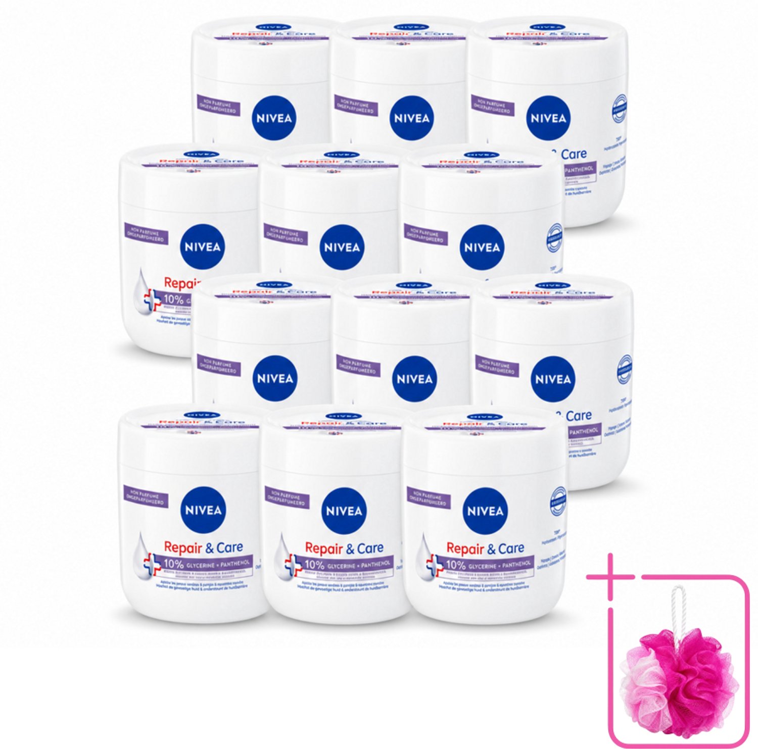 12 x NIVEA - Bodycrème - Herstel & Verzorging Gevoelig - Met 10% Glycerine & Panthenol - Voor gevoelige & jeukerige huid - 400 ml - Bulkverpakking - Gevoelige huid - Douchemop - Jeuk