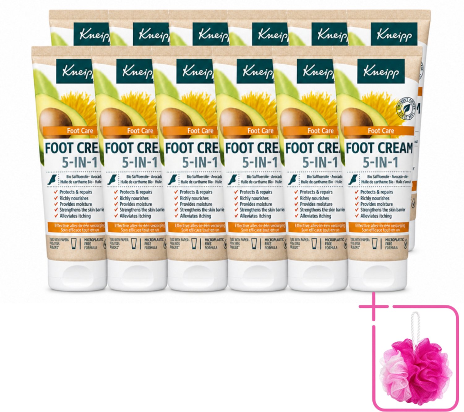 12 x Kneipp - Voetcrème 5‑in‑1 - Verlicht jeuk, hydrateert & herstelt - 75 ml - Bulkverpakking - Voetcrème - Douchemop - Voetverzorging