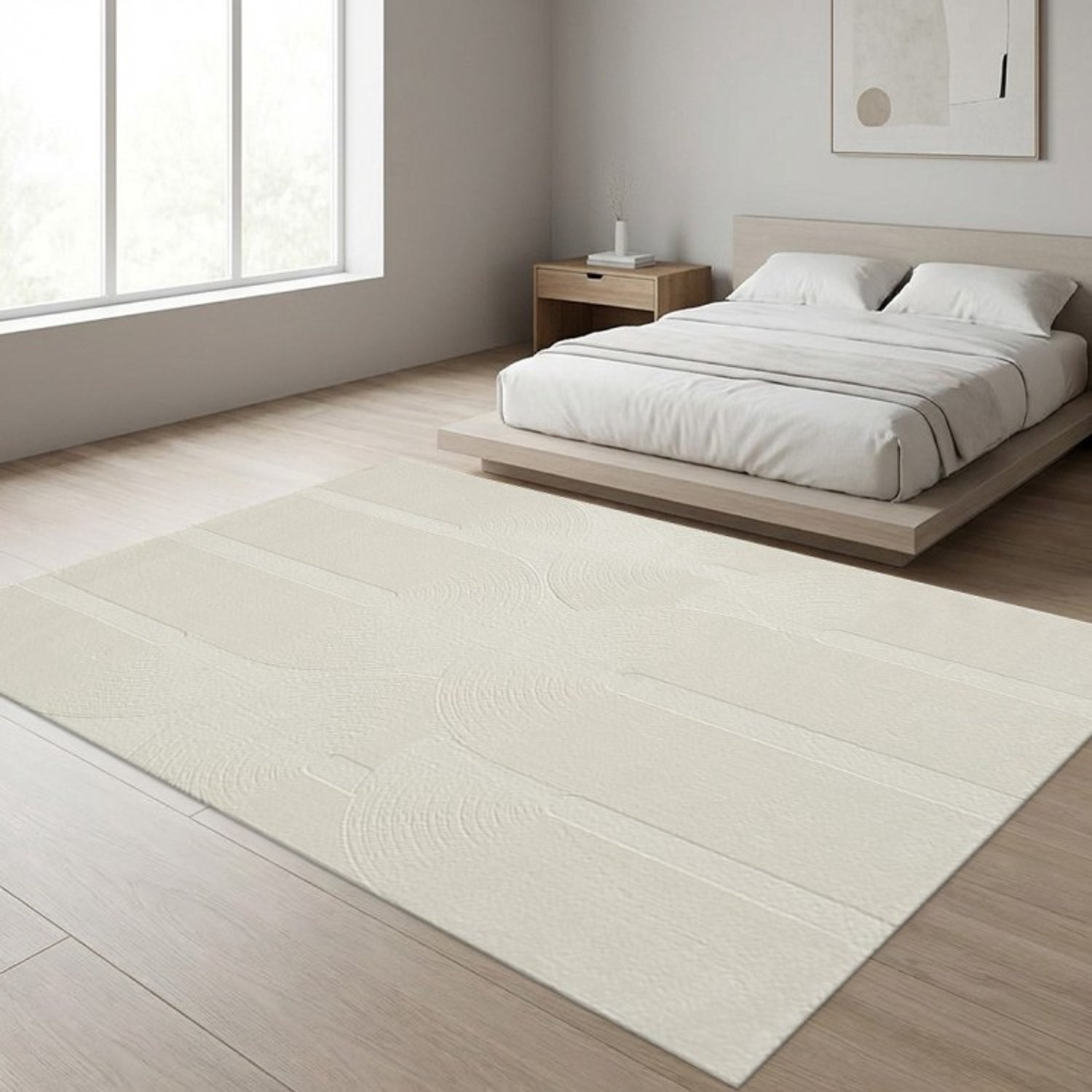 TapisTrend Designer tapijt Crème Modern vloerkleed met verhoogde geometrische bogen en concentrische lijnen voor woonkamer en slaapkamer, foto 2