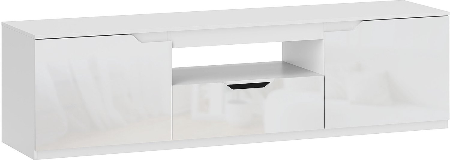 Clruro TV-Meubel - 160×38×43 cm - Hoogglansfront - 2 Deuren en Lade - Kabeldoorvoer - Wit