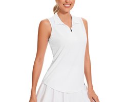 Soneven Sport poloshirt dames ademend mouwloos golfshirt functioneel shirt poloshirt tanktop met 1/4 ritssluiting zomer outdoor tennis