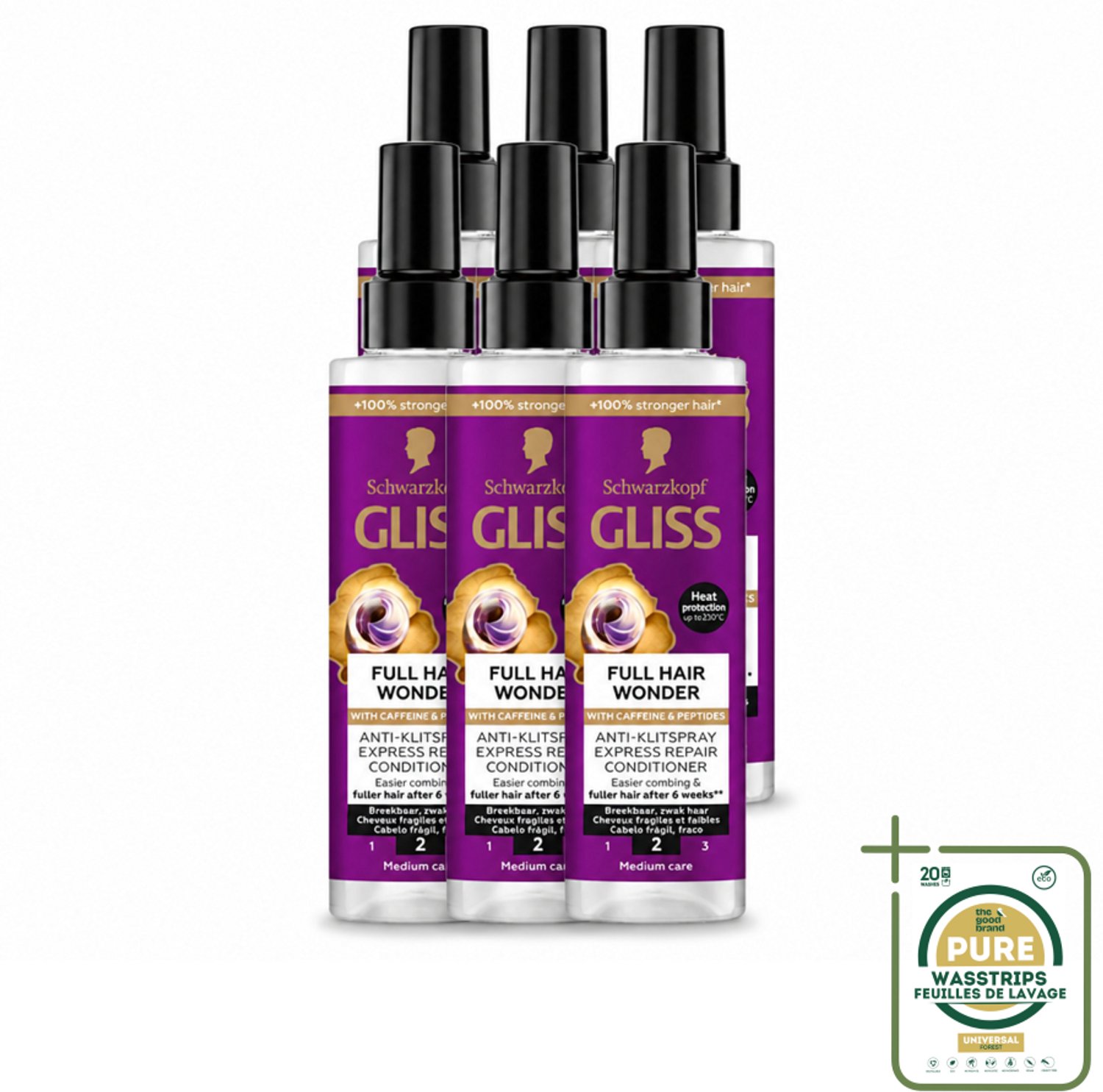 6 x Gliss - Anti-Klit Spray Full Hair Wonder - Voor Voller en Sterker Haar - 200 ml - Wasstrips - Haarspray Anti Klit - Volle Haar - Sterke Haar - Haarverlies - Haarbreuk