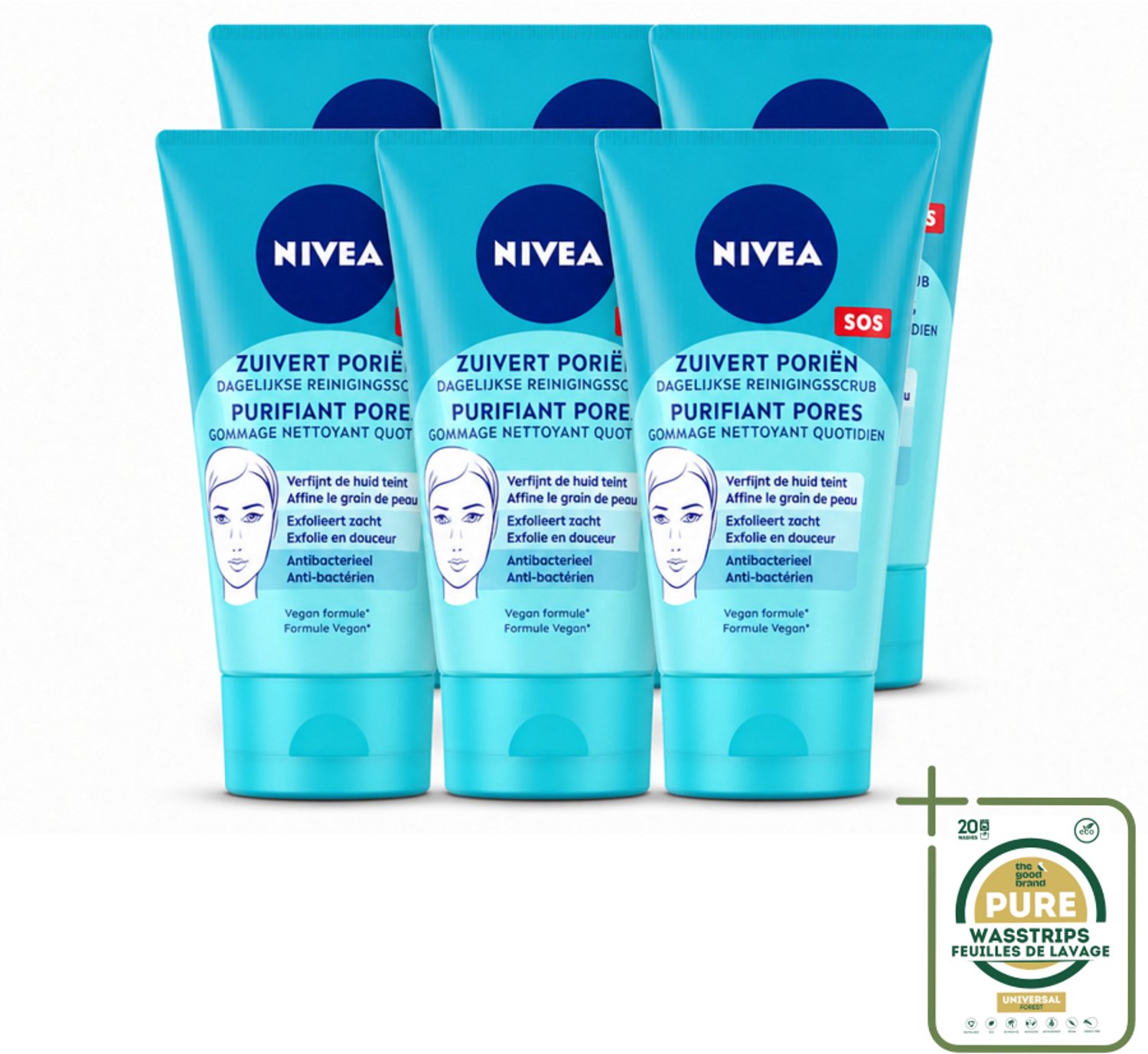 6 x NIVEA - Reinigingsscrub - Essentials Dagelijkse Scrub - Voor onzuivere huid - Met Melkzuur & Magnolia-extract - 150 ml - Wasstrips - Gezichtsreiniging - Huidscrub - Melkzuur - Magnolia-extract - Puistjes