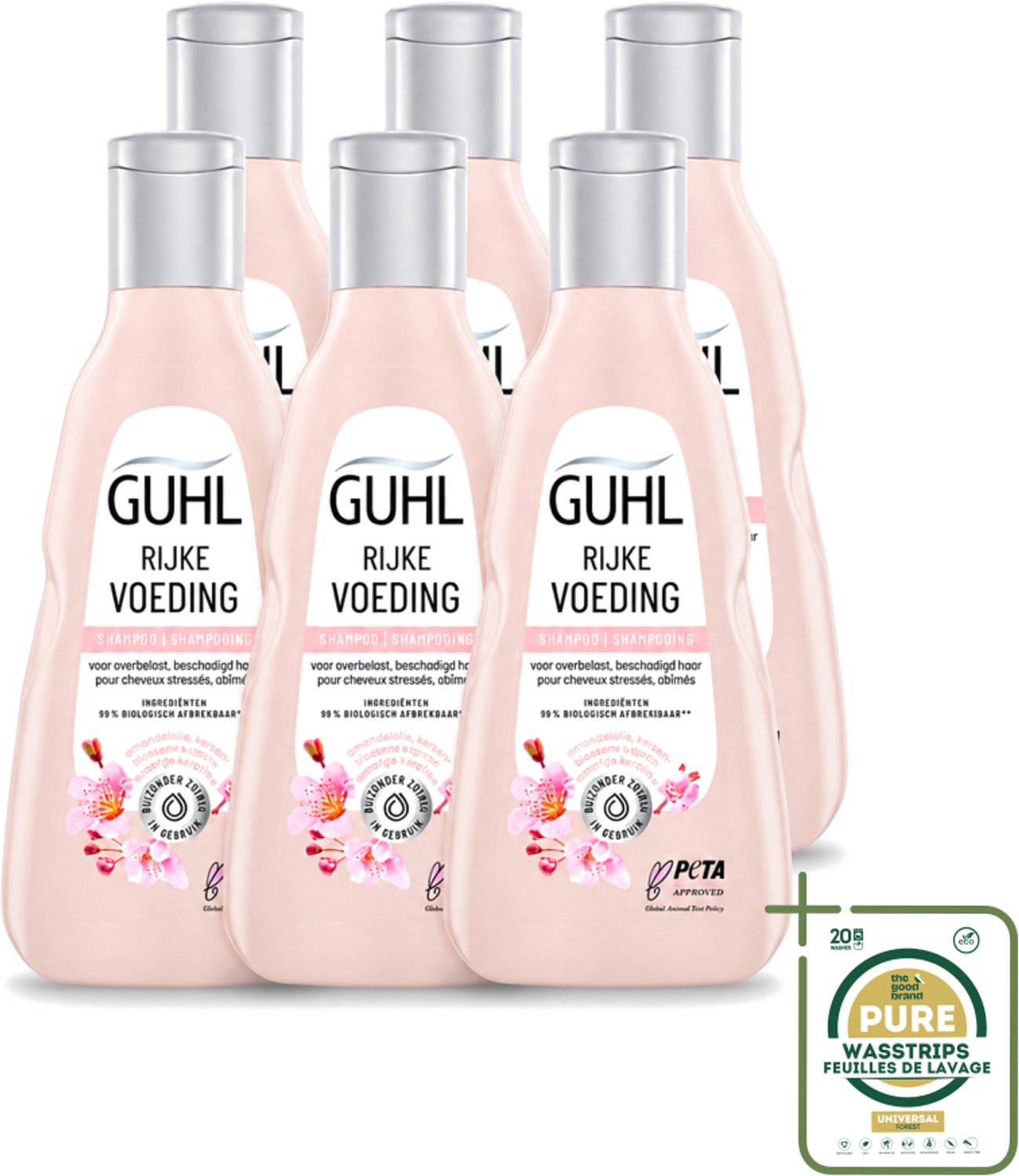 6 x Guhl - Shampoo - Rijke Voeding - 250 ml - Wasstrips - Haar Verzorging - Droog Haar - Uitgedroogd Haar - Rijke Voeding - Shampoo