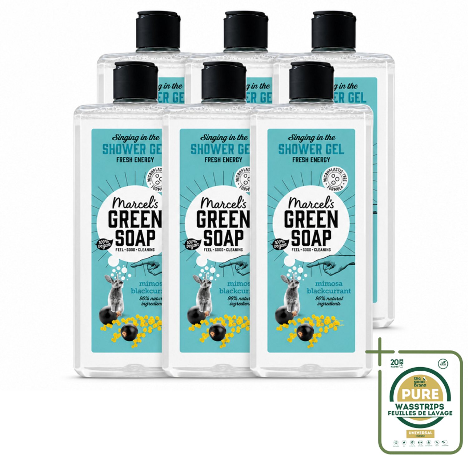 6 x Marcel's Green Soap - Douchegel - Mimosa & Zwarte Bes - Verzorgend & zacht - 300 ml - Wasstrips - Douchegel - Natuurlijke Douchegel - Ecologische Douchegel - Vegan Douchegel - Verzorgende Douchegel