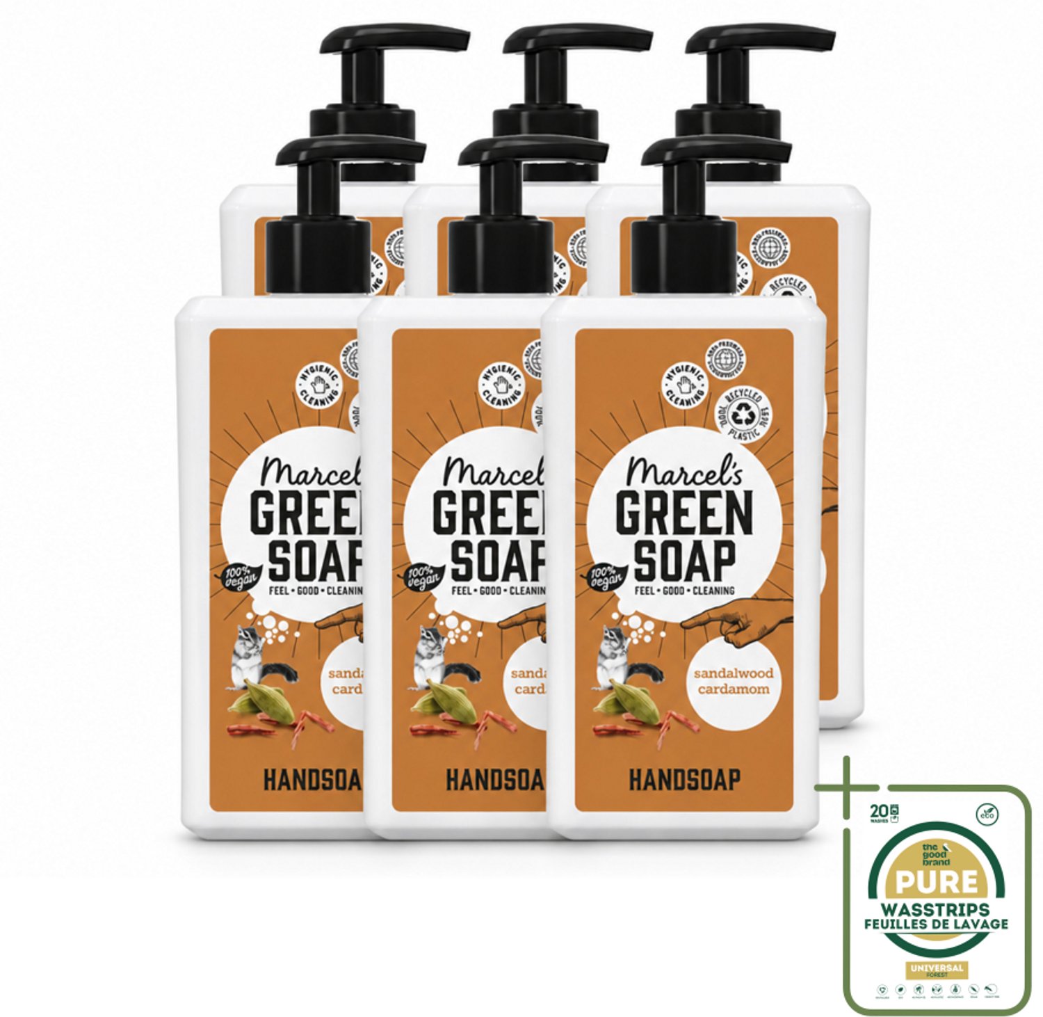 6 x Marcel's Green Soap - Handzeep - Sandelhout & Kardemom - Voor dagelijks gebruik - 500 ml - Wasstrips - Handzeep - Sandelhout - Kardemom - Natuurlijke Handzeep - Geur