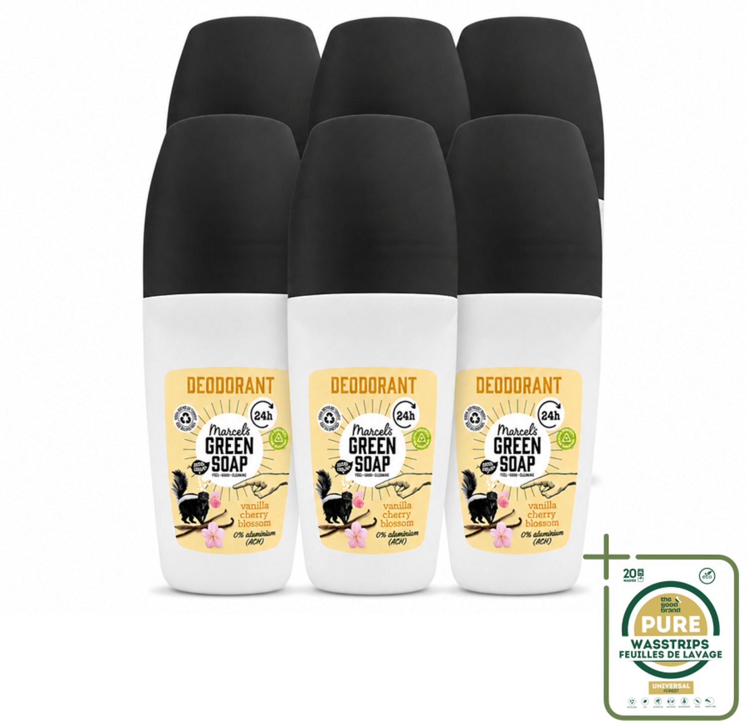 6 x Marcel's Green Soap - Deodorant Roller - Vanilla & Cherryblossom - Langdurige frisheid - 50 ml - Wasstrips - Deodorant - Geur - Oksel - Frisheid - Geurroller
