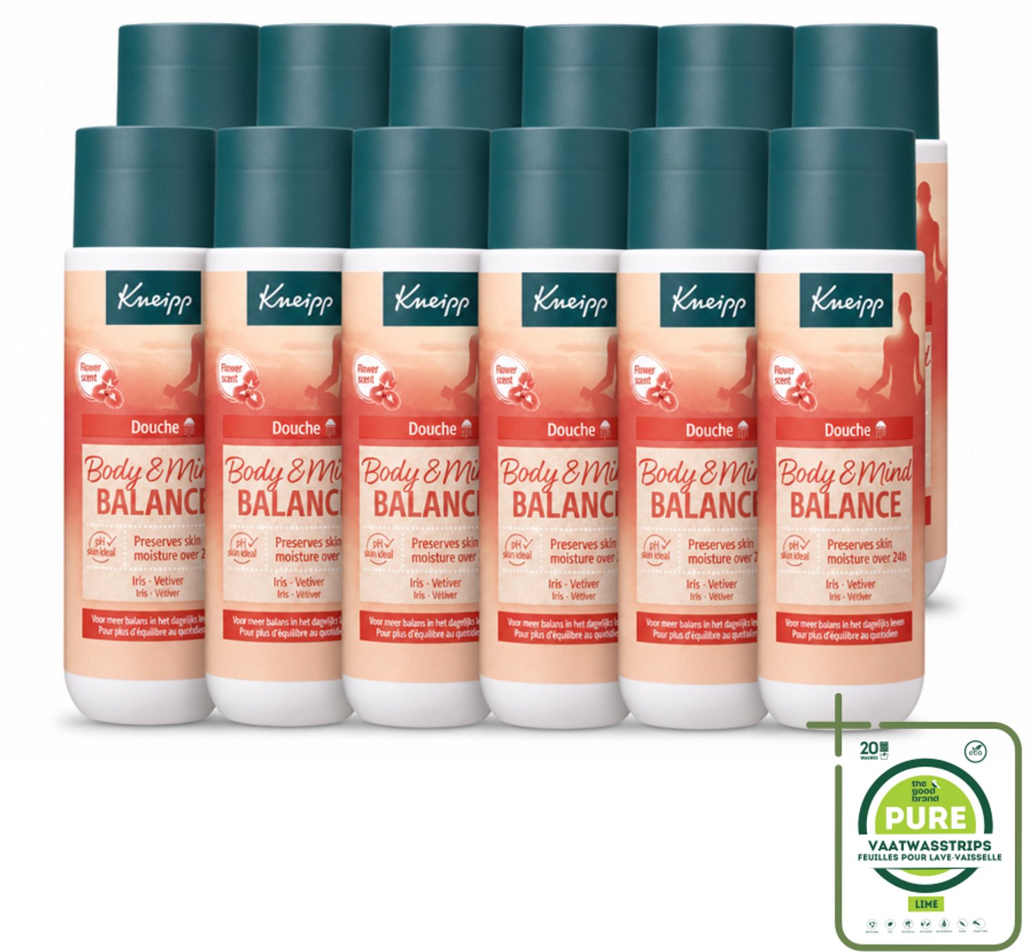 12 x Kneipp - Douchegel - Body & Mind Balance - 200 ml - Grootverpakking - Vaatwasstrips - Douchegel - Balans - Innerlijke Rust - Kalmerend - Opwekkend