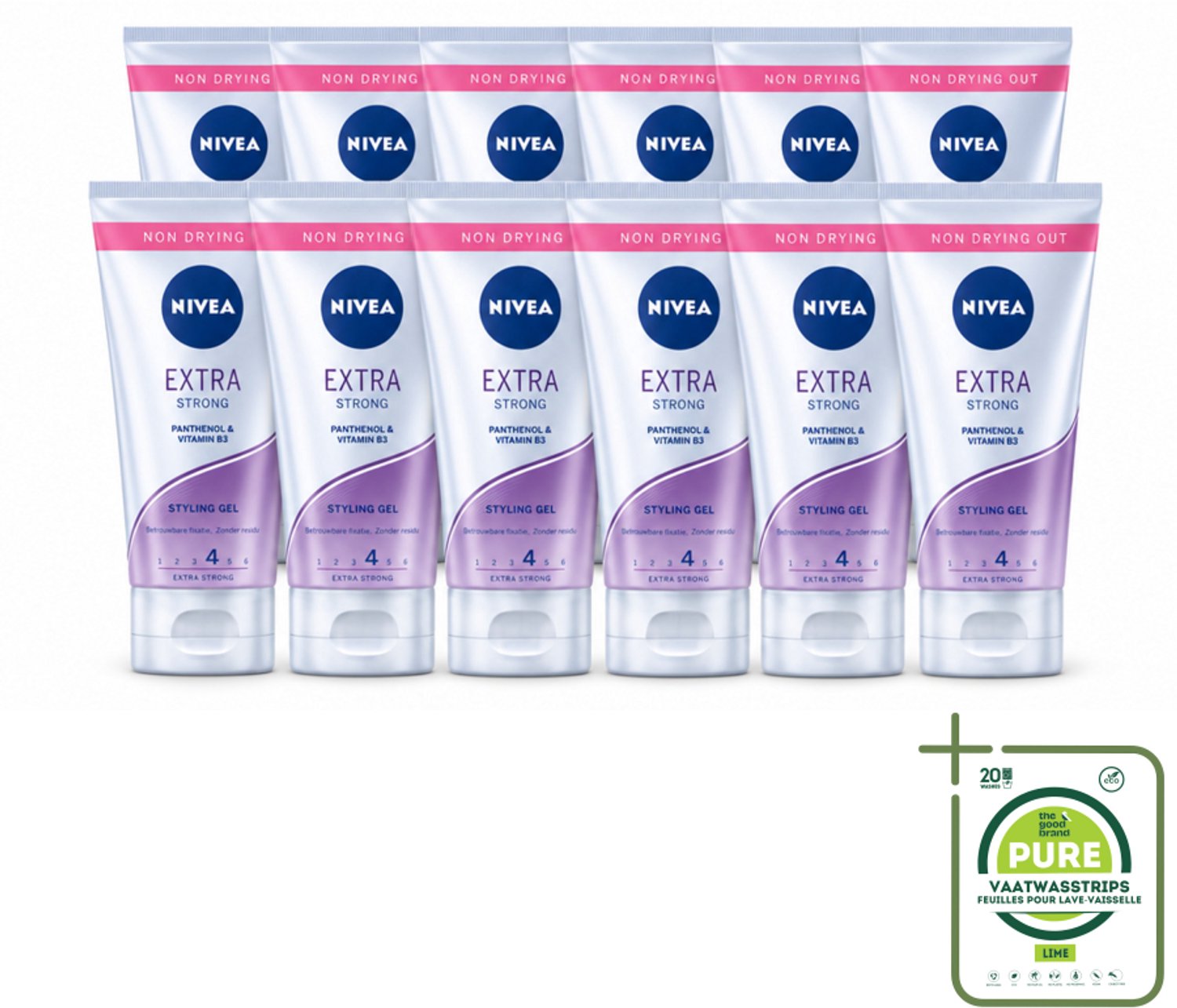 12 x NIVEA - Stylingsgel - Extra Sterk - Betrouwbare Fixatie - 150 ml - Grootverpakking - Vaatwasstrips - Styling Gel - Haar Fixatie - Gezond Haar - Haar Verzorging - Haar Bescherming