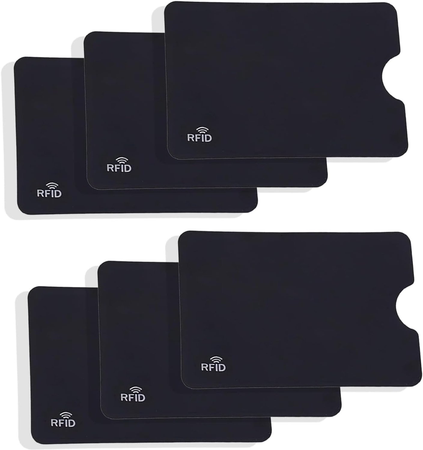 Kaarthoes tegen hacking met RFID-bescherming, 6 stuks, zwart, voor portemonnee, NFC-blokkering, creditcards, identiteit en transport