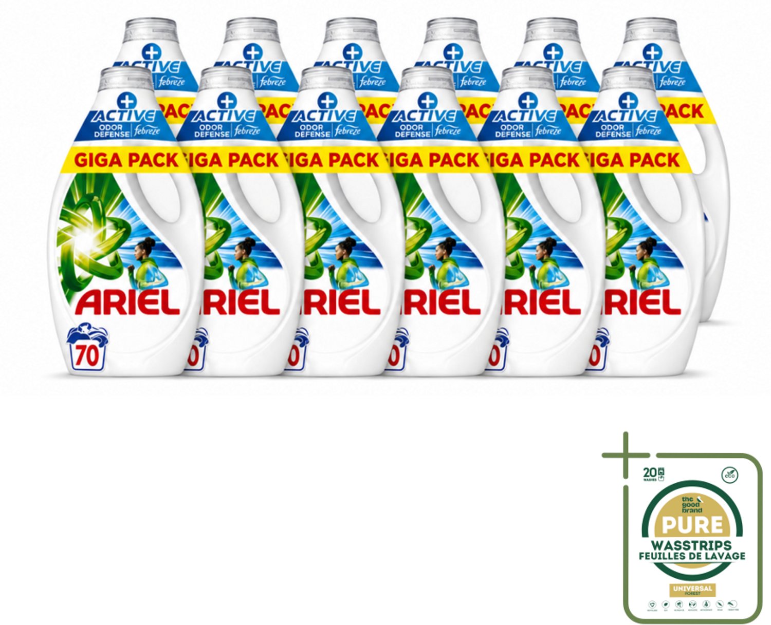 12 x Ariel - Vloeibaar Wasmiddel - +Actieve Odor Defense - 70 Wasbeurten - 3,15 liter - Wasstrips - Vloeibaar Wasmiddel - Geurbestrijding - Zweetgeuren Verwijderen - Frisheid - Koud Water Was