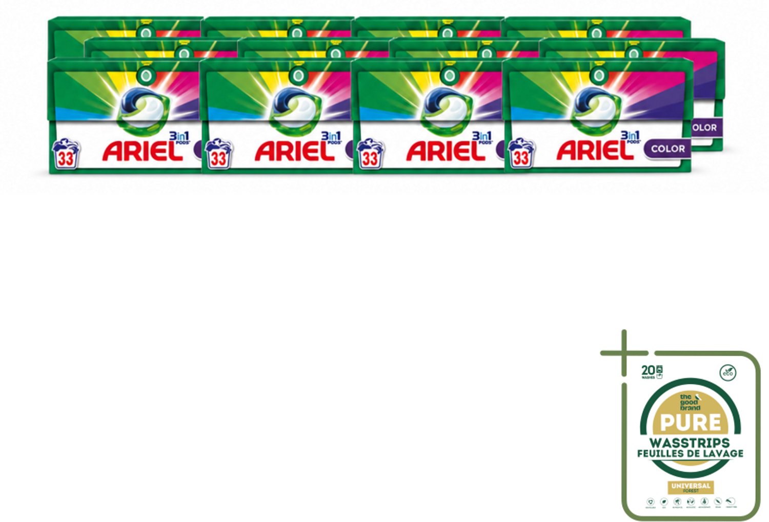 12 x Ariel - 3in1 Wasmiddel Pods - Color - 33 Pods - Wasstrips - 3in1 Wasmiddel - Kleurbehoud - Wasmiddel Voor Gekleurde Was - Pod Wasmiddel - Koud Water Wasmiddel