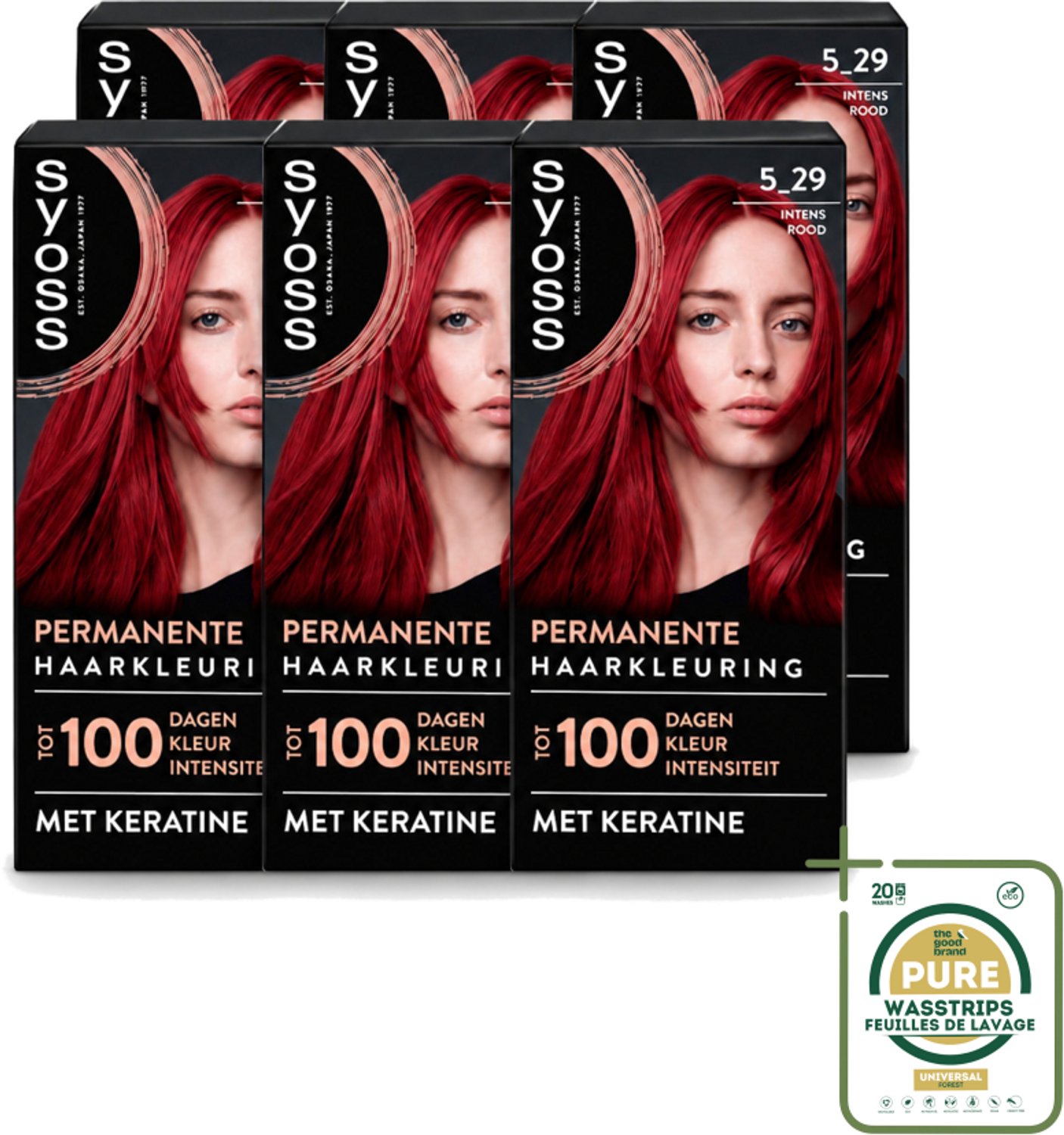 6 x SYOSS - Coloration 5-29 Intens Rood - Haarverf - Grijsdekking - Vermindert Haarbreuk - Wasstrips - Haarverf - Grijsdekking - Permanente Haarkleuring - Intens Rood - Haarverf Grijsdekking