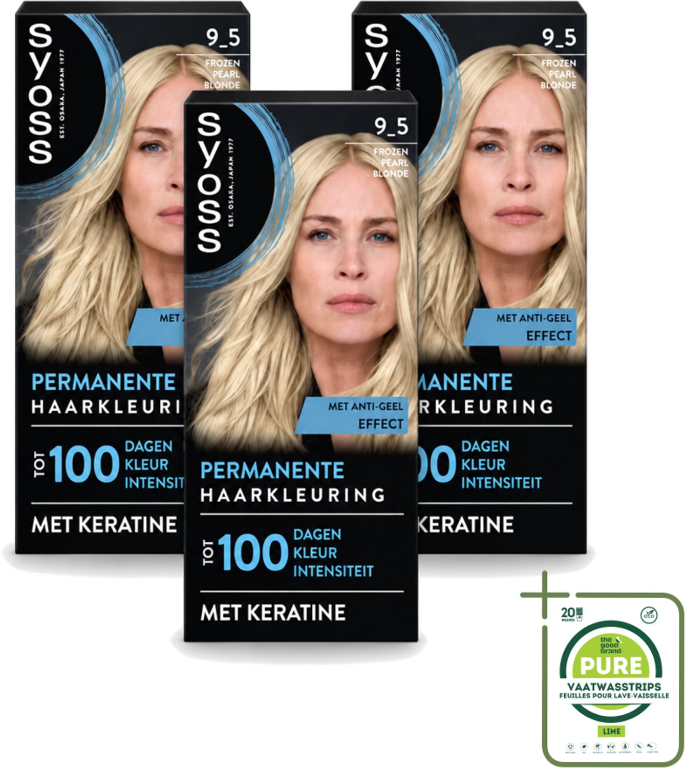 3 x SYOSS - Coloration 9-5 Frozen Pearl Blonde - Haarverf - Grijsdekking - Vermindert Haarbreuk - Grootverpakking - Vaatwasstrips - Permanente Haarkleuring - Haarkleur - Grijsdekking - Keratine - Haarkleur Intensiteit