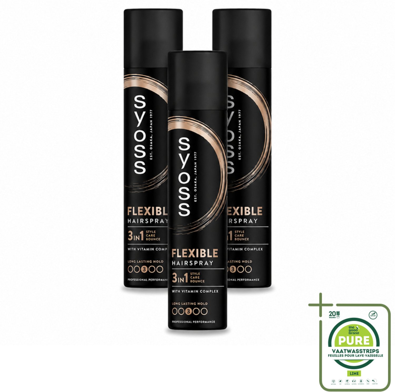 3 x Syoss - Hold & Flex - Haarspray - Flexibele Fixatie - 300 ml - Grootverpakking - Haarspray - Flexibele Fixatie - Natuurlijke Finish - Haar Verzorging - Haar Stijfheid