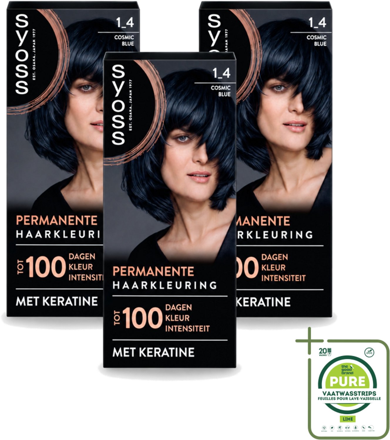 3 x SYOSS - Coloration 1-4 Cosmic Blue - Haarverf - Grijsdekking - Vermindert Haarbreuk - Grootverpakking - Vaatwasstrips - Haarkleuring - Permanente Haarkleuring - Grijsdekking - Keratine - Haarkleur