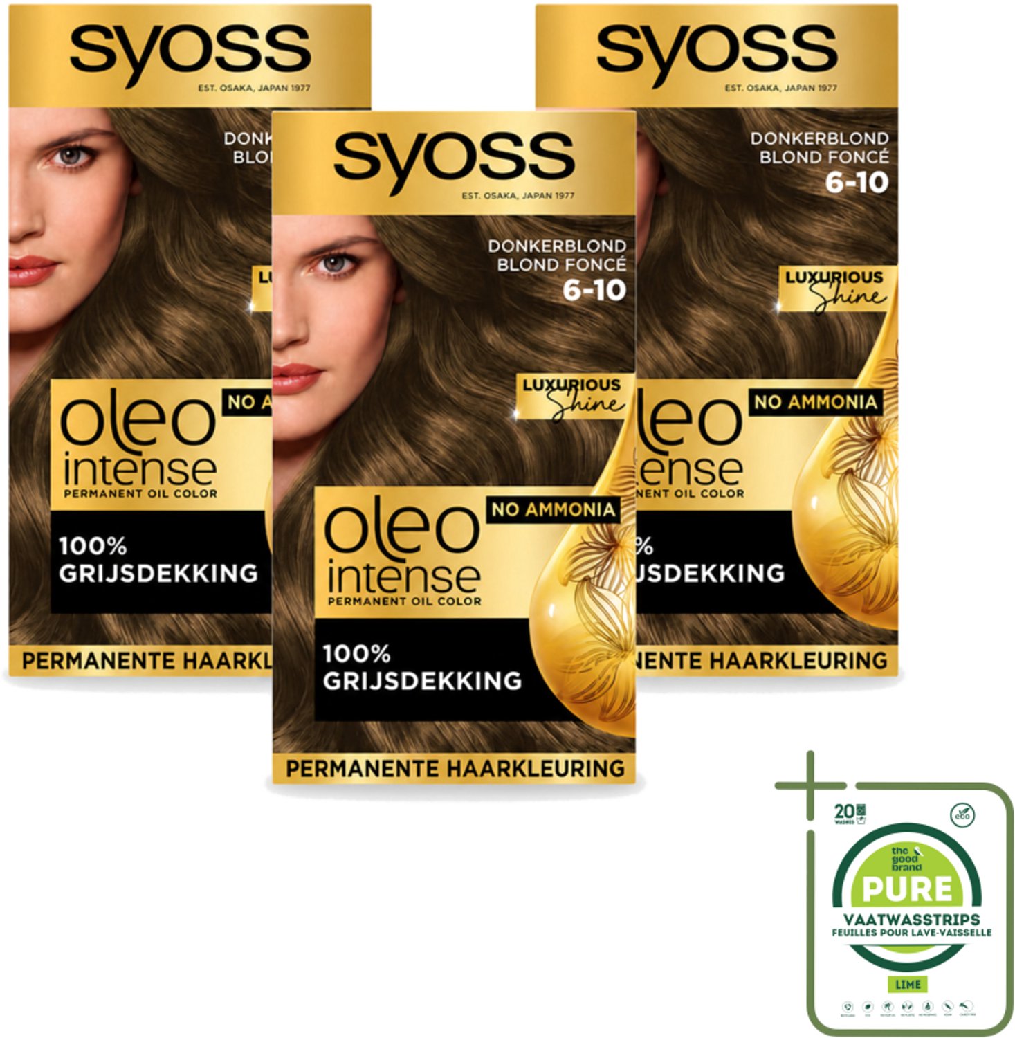 3 x SYOSS - Oleo Intense 6-10 - Haarverf - Permanente Haarkleuring - Donkerblond - Langdurige Kleur - Grootverpakking - Vaatwasstrips - Haarkleur - Haarkleuring - Donkerblond - Haarverf - Haarverf Zonder Ammoniak