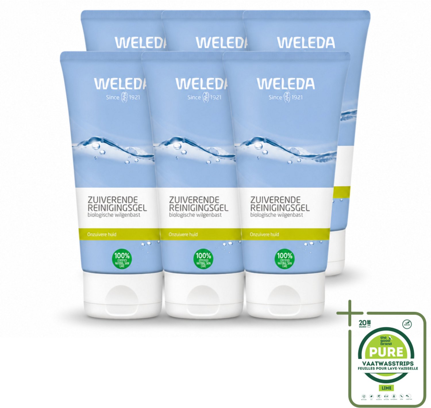 6 x WELEDA - Reinigingsgel Zuiverend - Voor onzuivere huid - 100 ml - Grootverpakking - Vaatwasstrips - Zuiverende Reiniging - Onzuivere Huid - Puistjes - Mee-eters - Natuurlijke Reiniging
