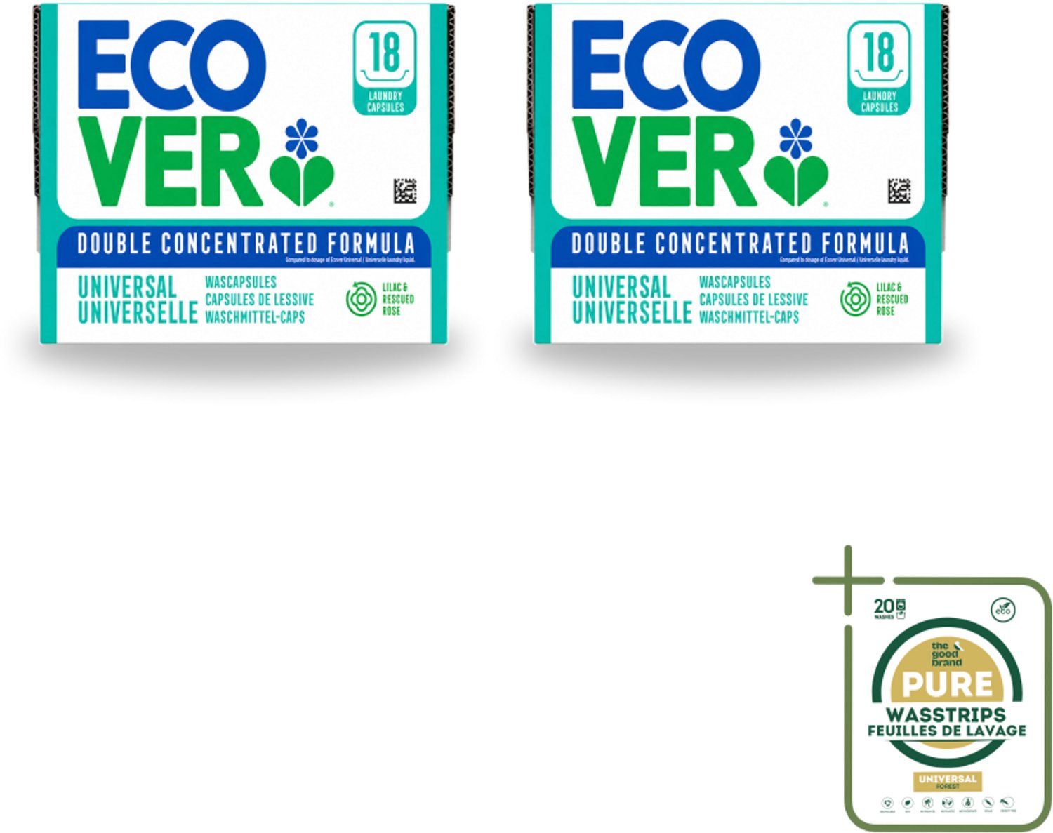 2 x Ecover - Wascapsules - Universal - Lilac & Rescued Rose - 18 Capsules - Wasstrips - Wasmiddel - Wascapsules - Wascapsules Universal - Wascapsules Lilac - Wascapsules Rose