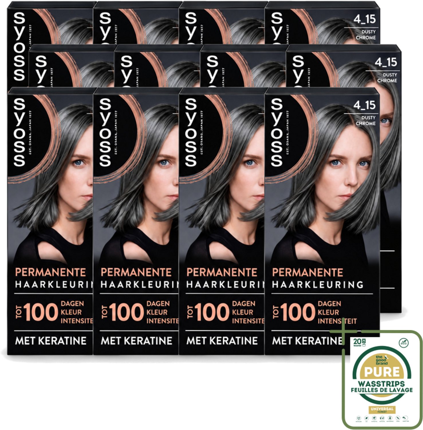 12 x SYOSS - Coloration 4-15 Dusty Chrome - Haarverf - Grijsdekking - Vermindert Haarbreuk - Wasstrips - Haarverf - Haarkleur - Grijsdekking - Keratine - Haarverf Permanent