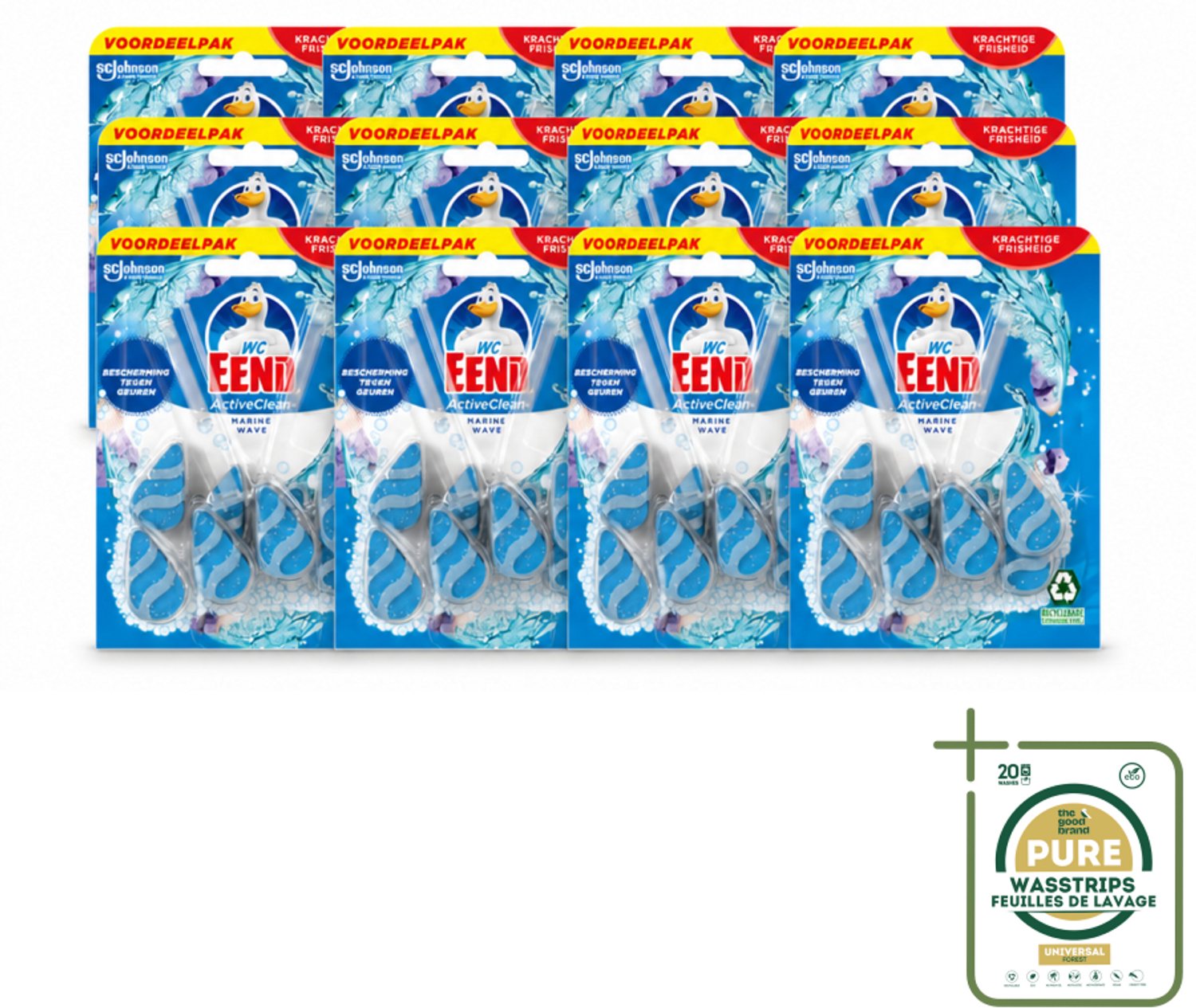 12 x WC Eend - Active Clean Marine - Toiletblok Duopack - Meer Schuim & Frisheid - 2 Toiletblokken - Wasstrips - Toiletblok - Reiniging Toilet - Schuim Toilet - Fris Toilet - Kalkaanslag Bestrijden