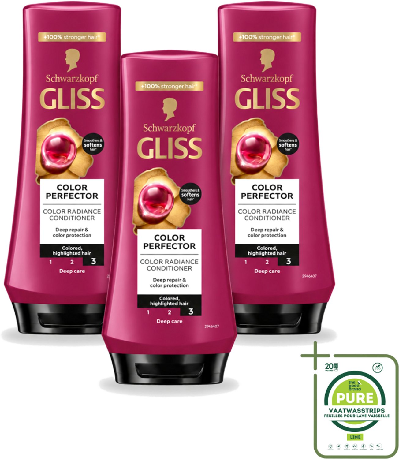 3 x Gliss - Hair Repair - Conditioner voor Kleurbehoud en Glans - 200 ml - Grootverpakking - Vaatwasstrips - Kleurbescherming Haar - Glans Haar - Haar Verzorging - Geverfd Haar - Highlights Haar