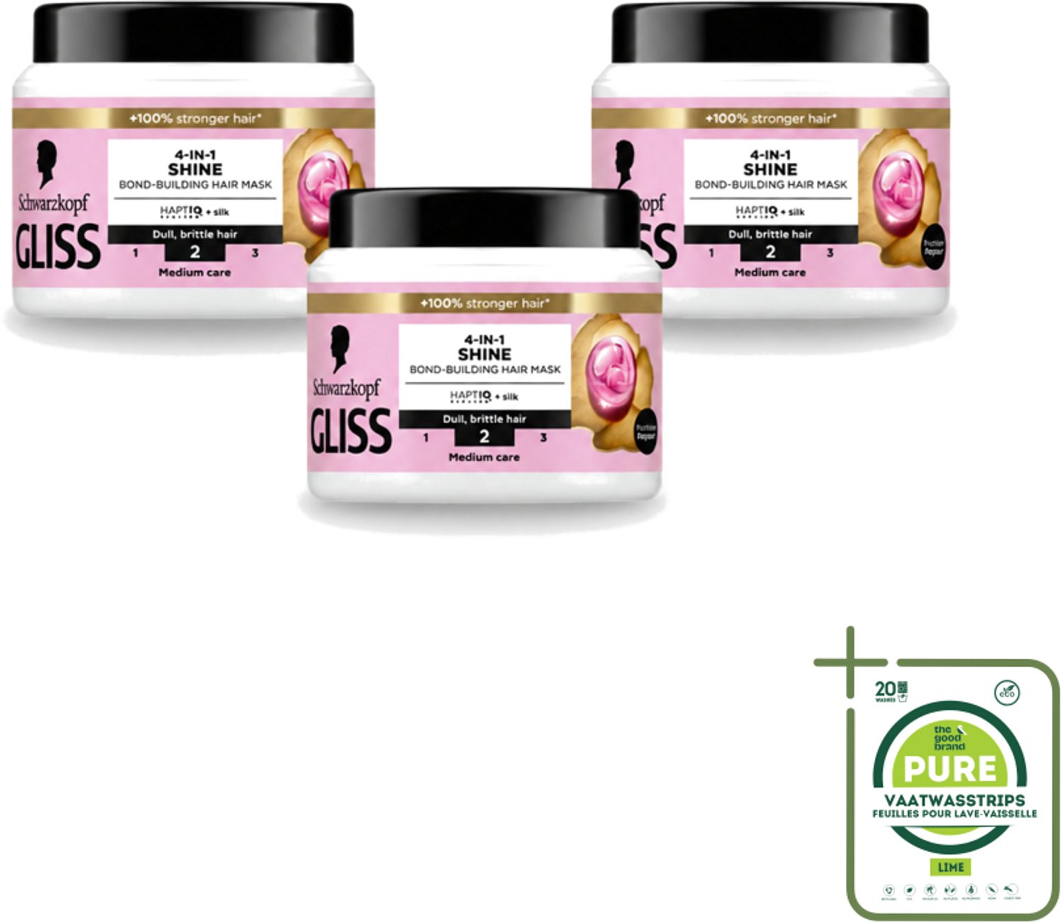 3 x Gliss - Haarmasker - 4in-1 Hair Mask - Voor Zijdezacht en Glanzend Haar - 400 ml - Grootverpakking - Vaatwasstrips - Haarmasker - Zijde - Glans - Haarherstel - Haarvoeding