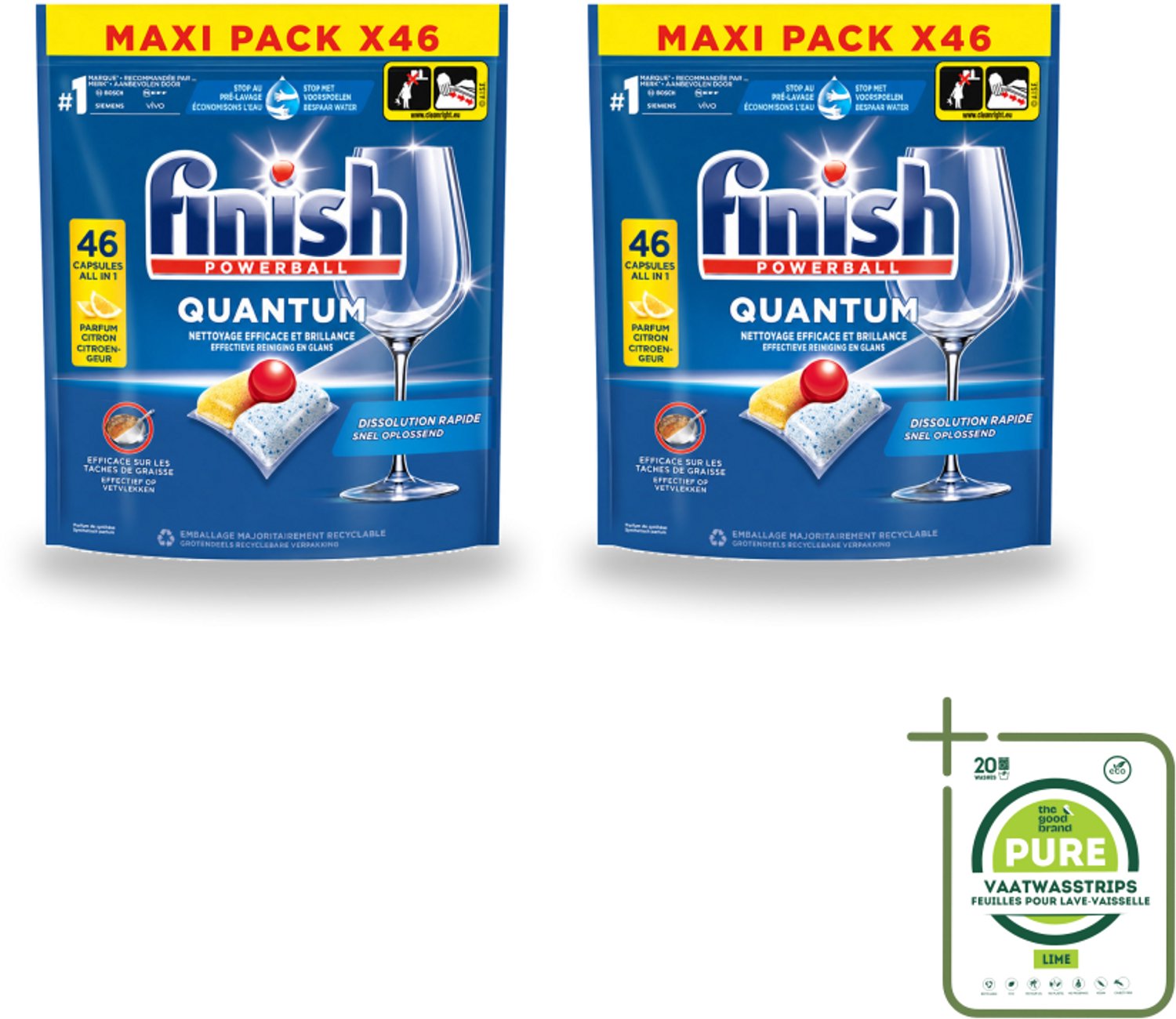 2 x Finish - Vaatwasmiddel - Quantum Vaatwastabletten Citroen - Diepe Reiniging & Frisheid - 46 capsules - Grootverpakking - Vaatwasstrips - Vaatwastabletten - Diepe Reiniging - Citroengeur - Glans - Kalkaanslag
