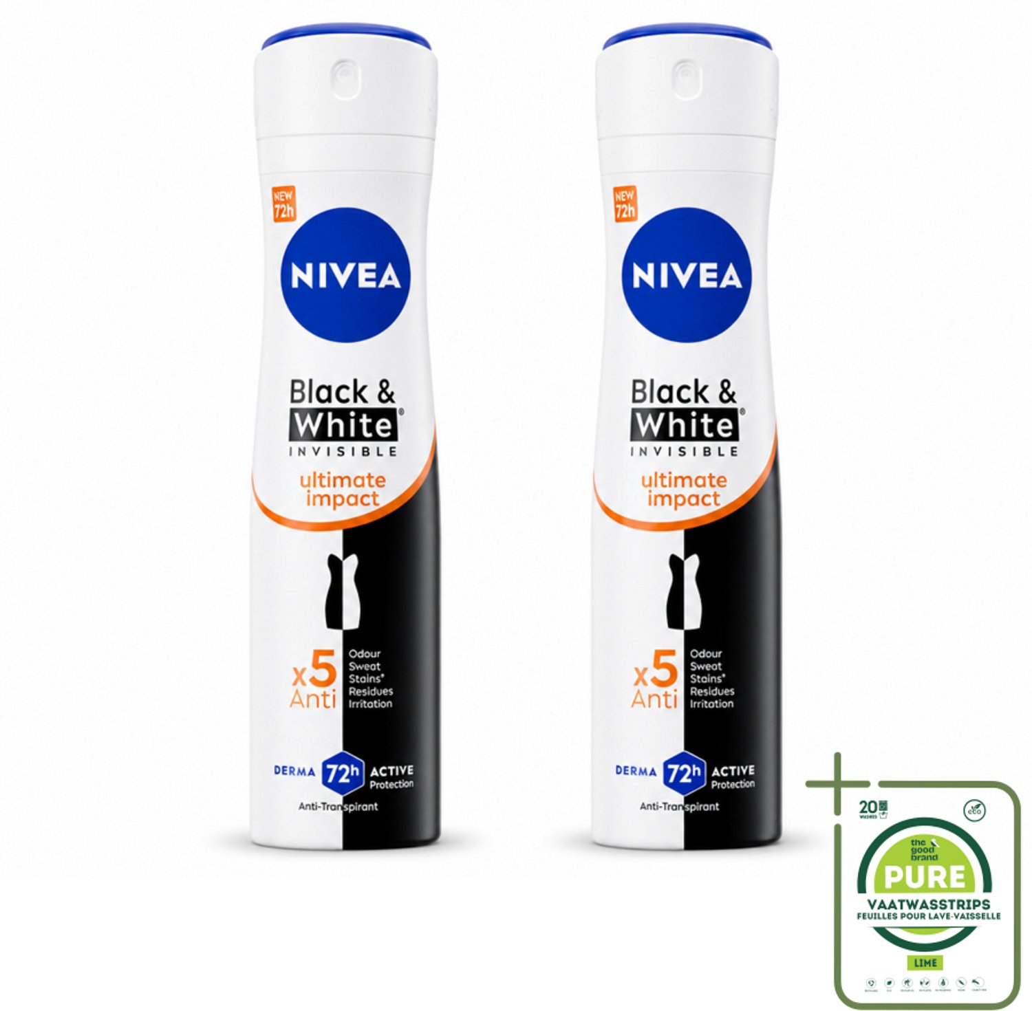 2 x NIVEA - Deodorant Spray - Zwart & Wit Ultieme Impact - Anti-Transpirant - 150 ml - Grootverpakking - Deodorant Spray - Anti-vlekken - Bescherming Tegen Vlekken - 72 Uur Bescherming - Zweetbeheer