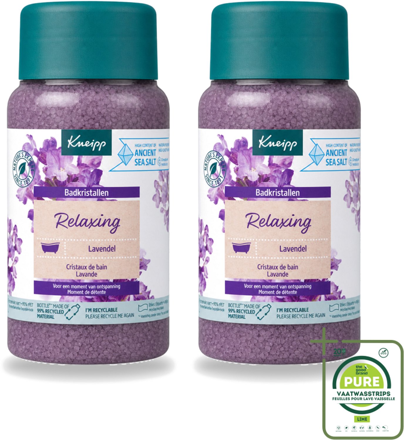 2 x Kneipp - Badzout - Badkristallen - Lavendel - 600 g - Grootverpakking - Vaatwasstrips - Badkristallen - Ontspanning - Lavendel - Thermaal Zout - Natuurlijke Badkristallen