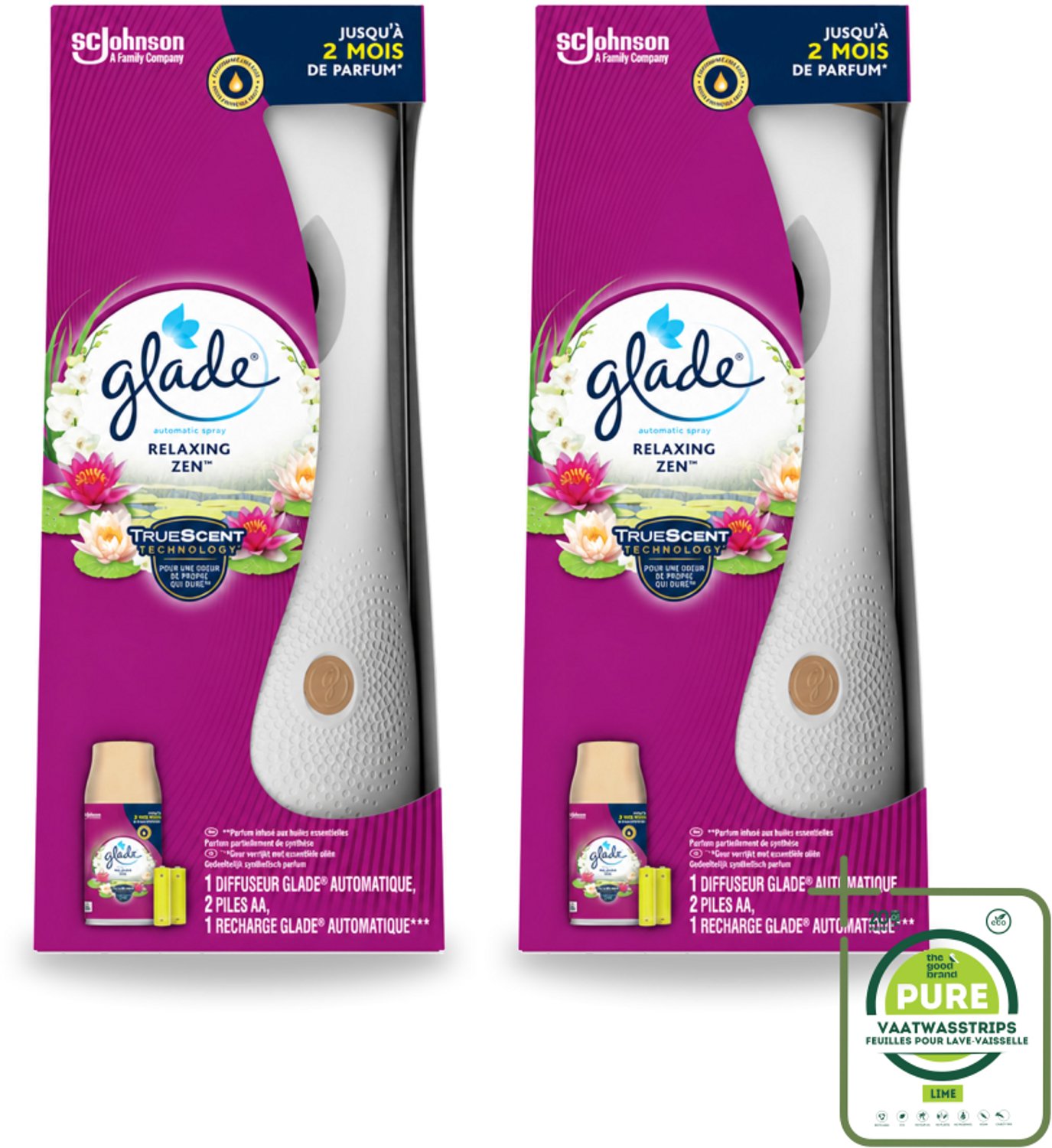 2 x Glade - Automatische Spray - Relaxing Zen - 269 ml - Grootverpakking - Vaatwasstrips - Automatische Geurverfrisser - Rustgevende Geur - Frisse Geur - Ontspannen Sfeer - Huisverfrissend