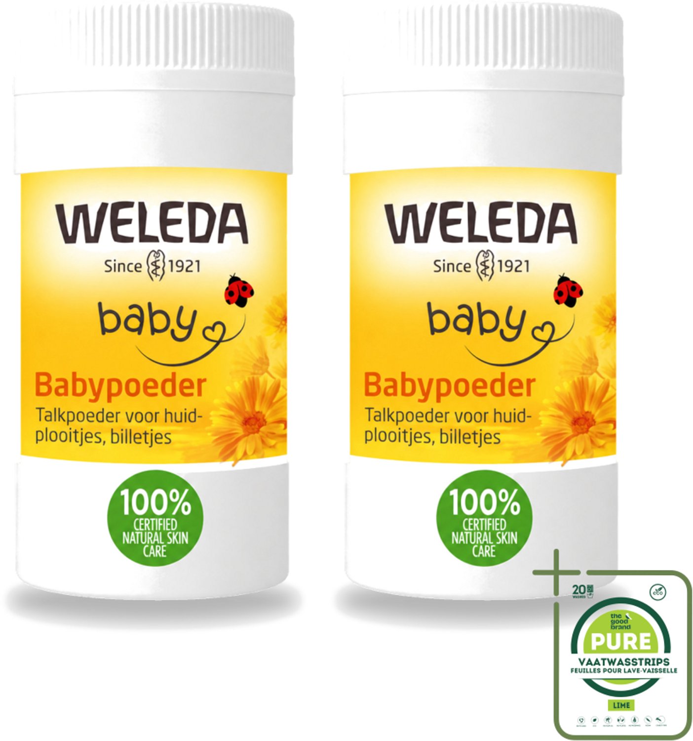 2 x WELEDA - Babypoeder - Baby & Kind Calendula - 20 g - Grootverpakking - Vaatwasstrips - Babyhuid Verzorging - Poeder Voor Babyhuid - Natuurlijke Babyhuid Verzorging - Calendula Poeder - Arnica Extract