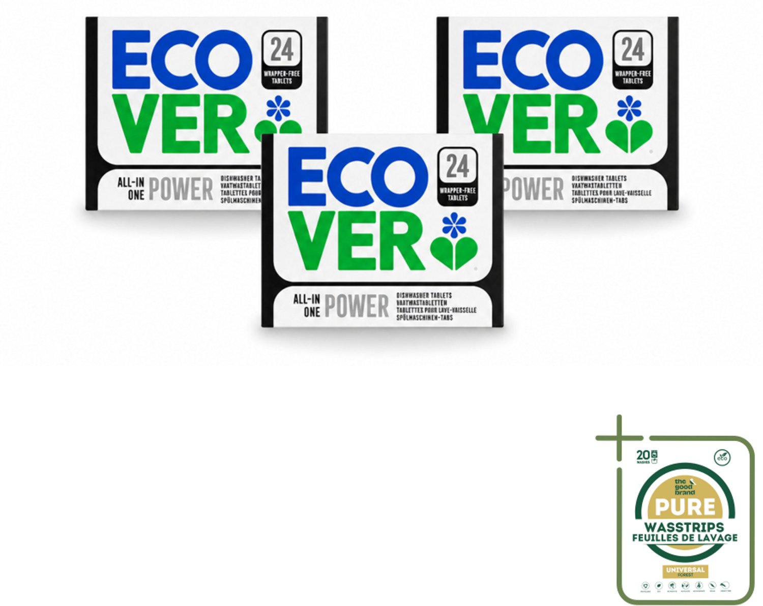 3 x Ecover - Vaatwastabletten All-in-One Power - 24 Tabs - Vaatwasmiddel - Vaatwastabletten - Schoonmaken - Milieuvriendelijk - Plantaardig