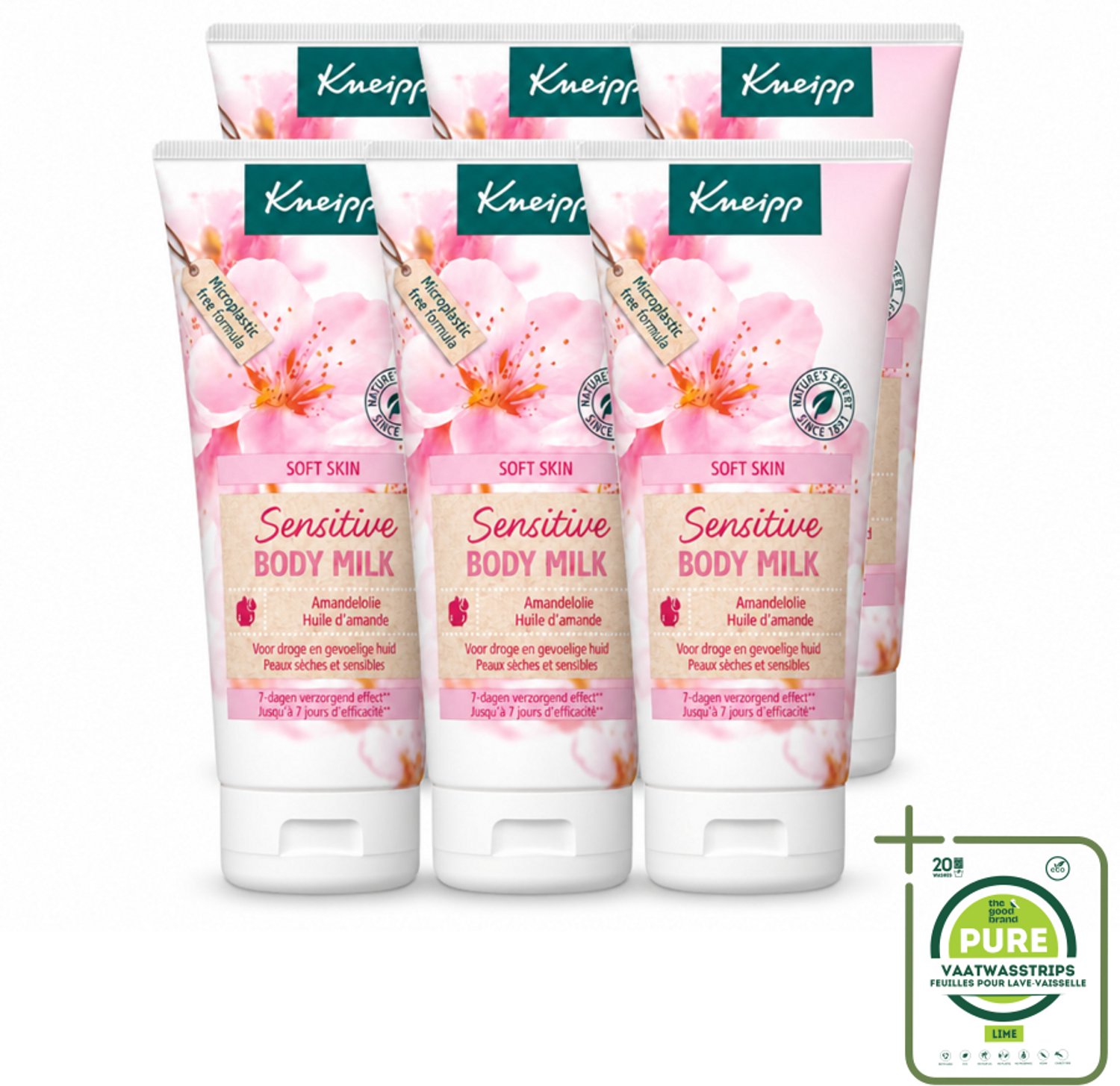 6 x Kneipp - Body lotion - Soft Skin - Amandelbloesem - 200 ml - Grootverpakking - Vaatwasstrips - Gevoelige Huid Verzorging - Droge Huid Verzorging - Bodylotion - Natuurlijke Huidverzorging - Amandelolie