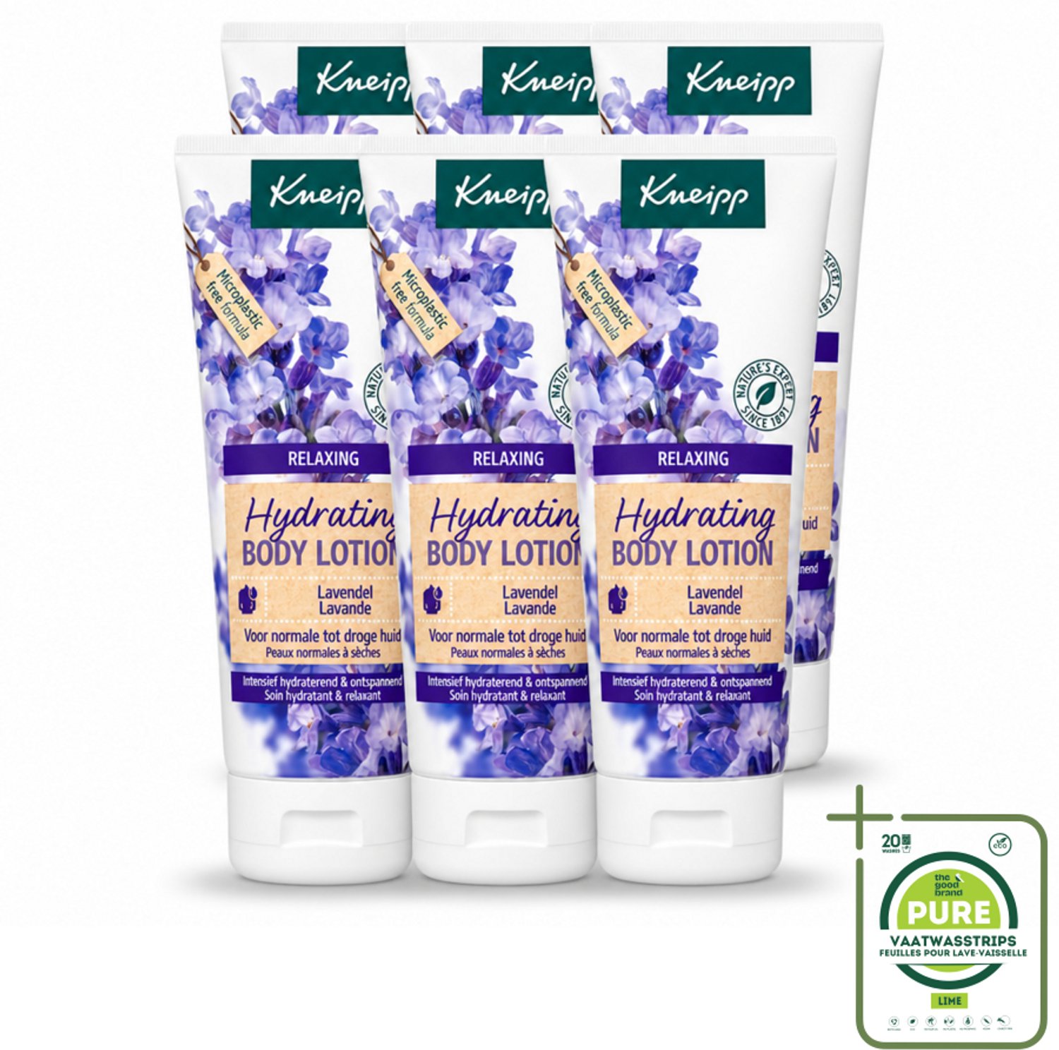 6 x Kneipp - Body lotion - Relaxing - Lavendel - Bloemige geur - 200 ml - Grootverpakking - Vaatwasstrips - Kneipp Bodylotion Lavendel - Ontspannende Bodylotion - Huidverzorging - Rustgevende Geur - Natuurlijke Huidverzorging