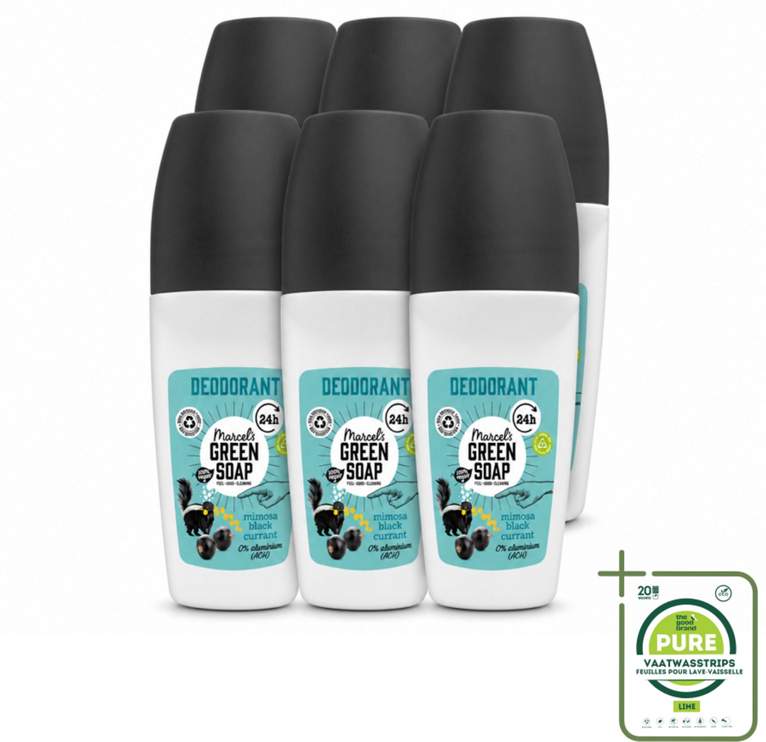6 x Marcel's Green Soap - Deodorant Roller - Mimosa & Blackcurrant - Langdurige frisheid - 50 ml - Grootverpakking - Deodorant - Deodorant Roller - Frisheid - Geur - Okselbescherming