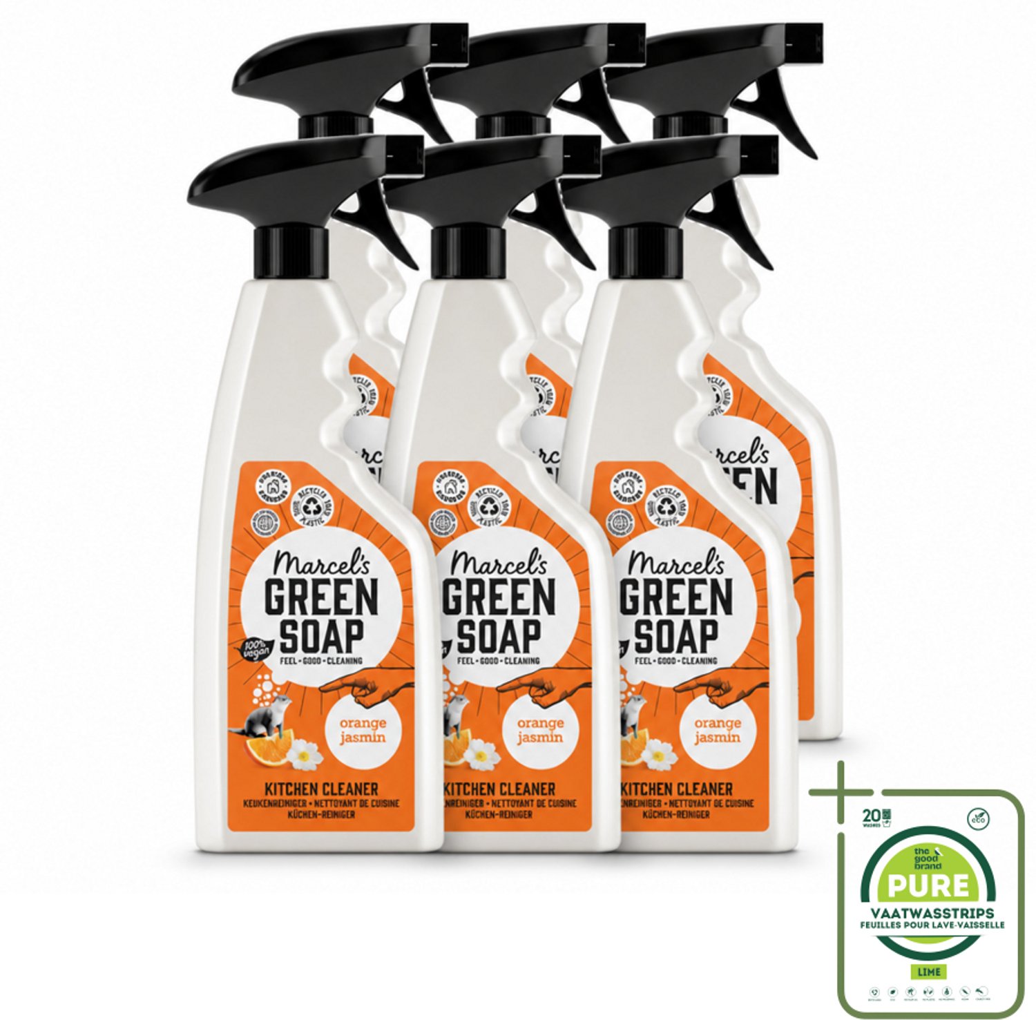 6 x Marcel's Green Soap - Keukenreiniger - Sinaasappel & Jasmijn - Tegen vet & vuil - 500 ml - Grootverpakking - Vaatwasstrips - Keukenreiniger - Vet Verwijderen - Natuurlijke Reiniger - Keuken Schoonmaken - Frisse Geur