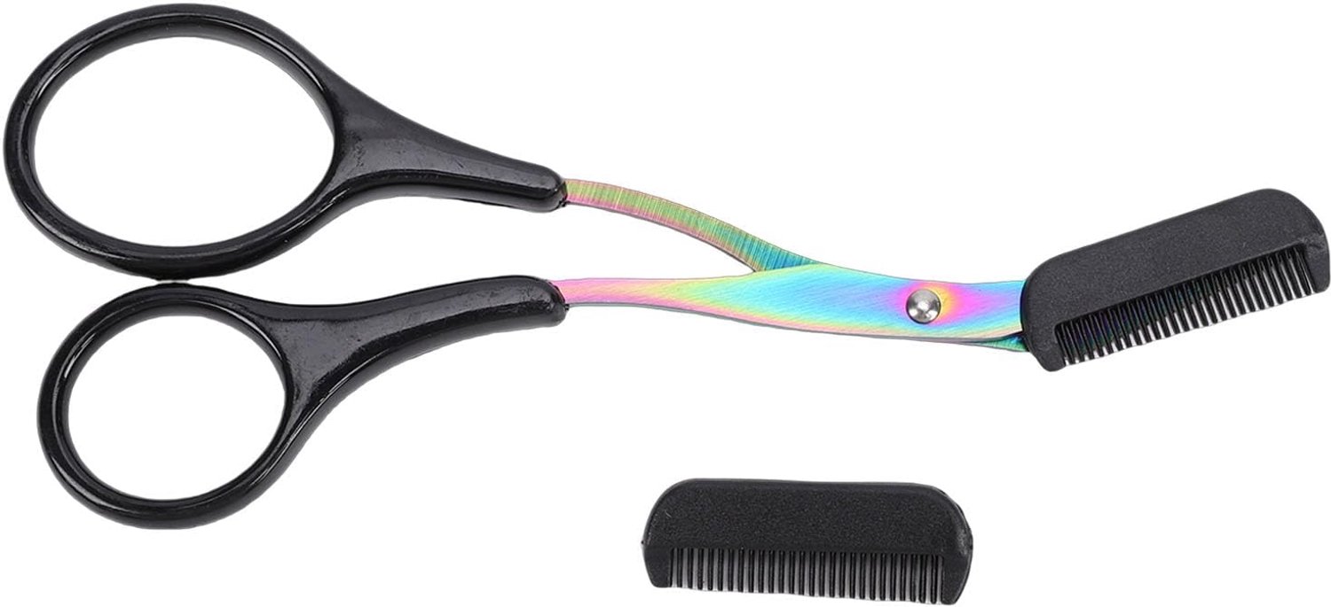 Wenkbrauwtrimmerschaar, innovatief 2-in-1 design voor nauwkeurige verzorging voor mannen en vrouwen, roestvrij staal, 4-delig (meerkleurige 4-delige set uit de serie)