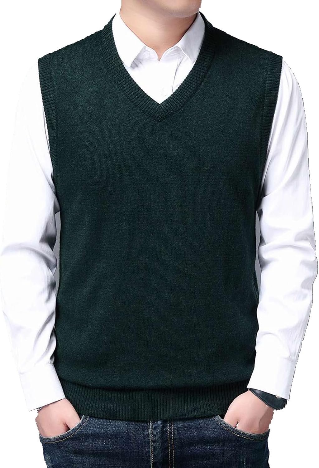 Herfst- En Winterherensweater Gebreid Vest, Klassiek Effen Zakelijk Herenvest V-Hals Vaderkleding Van Middelbare Leeftijd, Herengebreide Trui-Tanktops