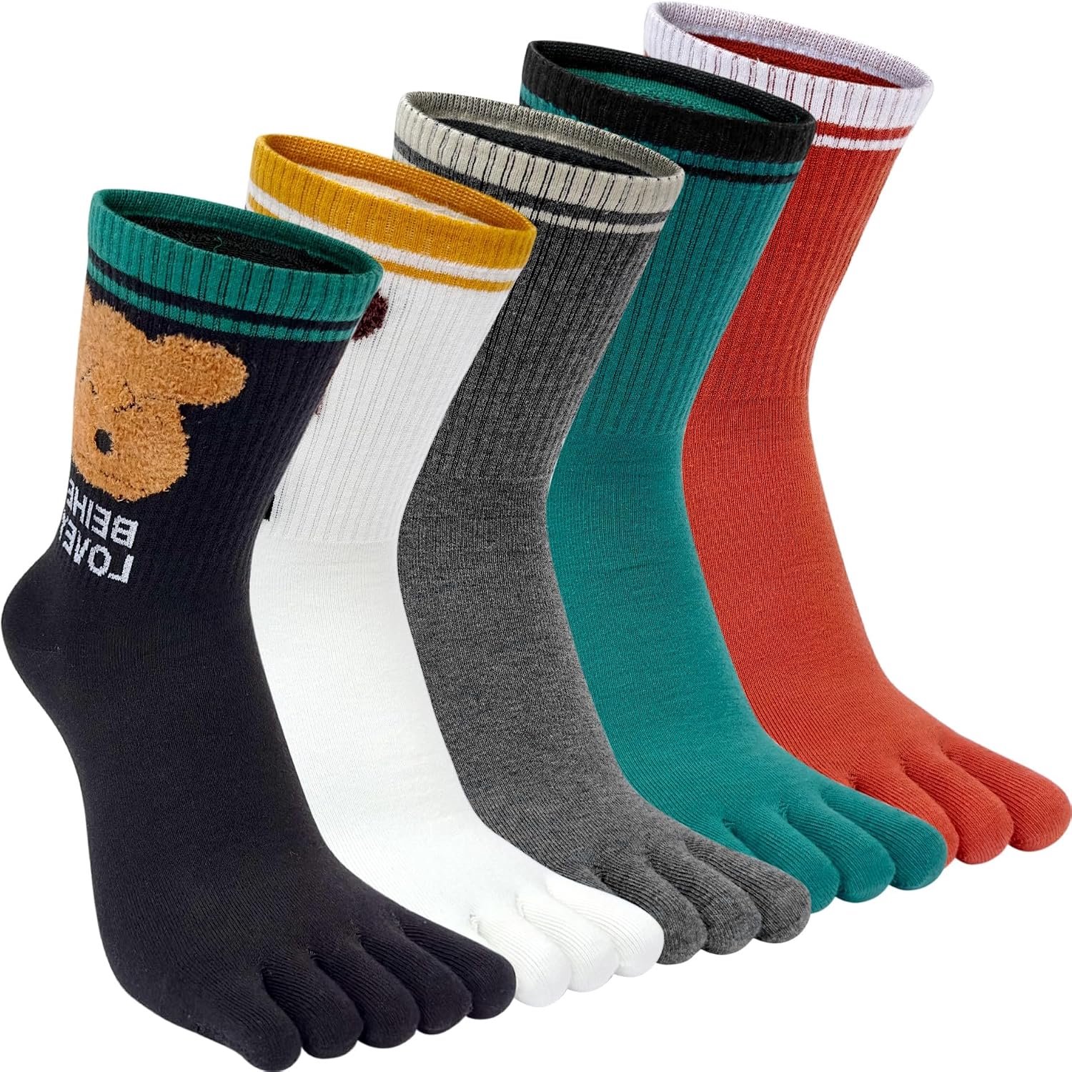 Teensokken dames katoenen vijfvingerige sokken 5-vingerige sokken schattige nieuwigheid dierenpatroon sneaker sokken veelkleurig voor sport hardlopen - 5 paar