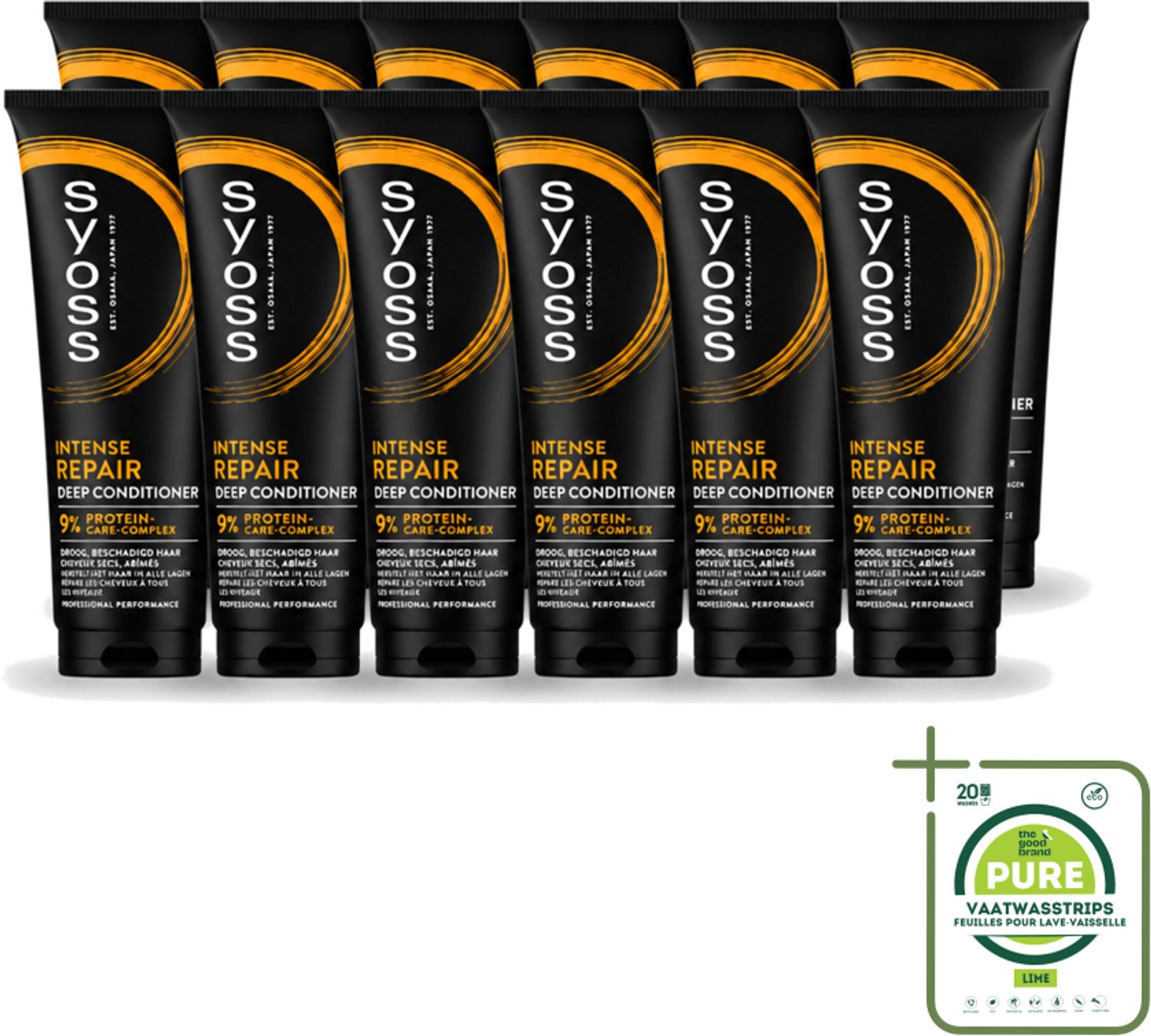 12 x Syoss - Intense Repair - Deep Conditioner - Herstelt & Versterkt - 250 ml - Grootverpakking - Vaatwasstrips - Herstel Haar - Droog Haar - Beschadigd Haar - Protein Reparatie - Haar Verzorging