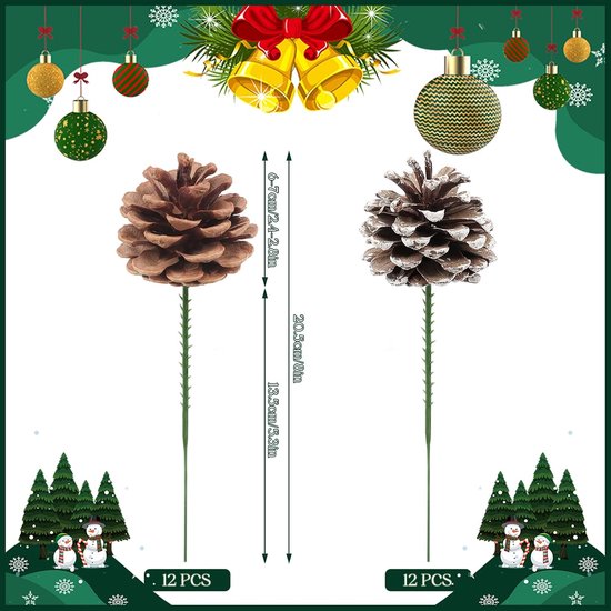 24 stuks natuurlijke dennenappels sneeuw dennenappel voor kerstboom slinger krans ornamenten dennenappels decoreren winter vakantie huis (primaire kleuren, wit) — afbeelding 3
